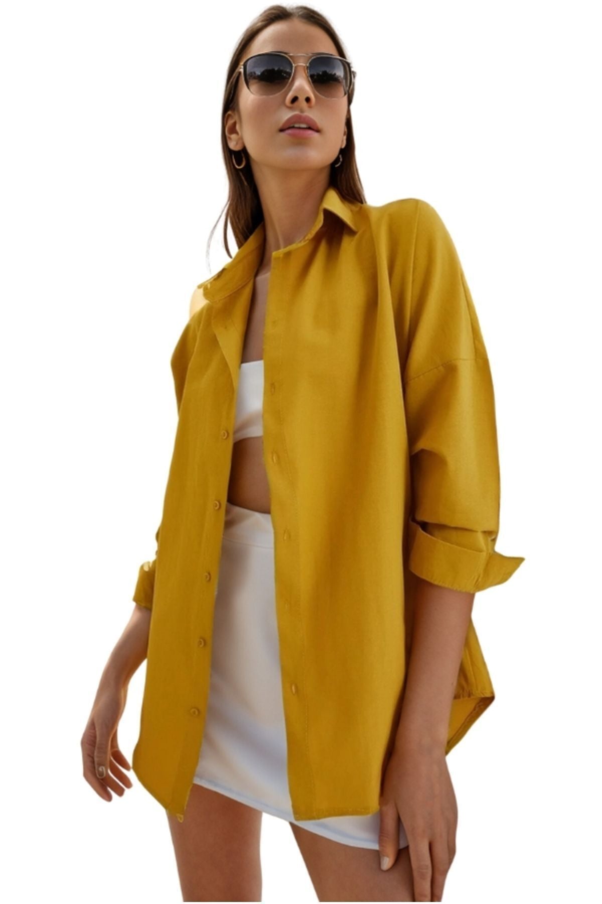 Melissa Women's Oversized Longline Shirt - Mustard