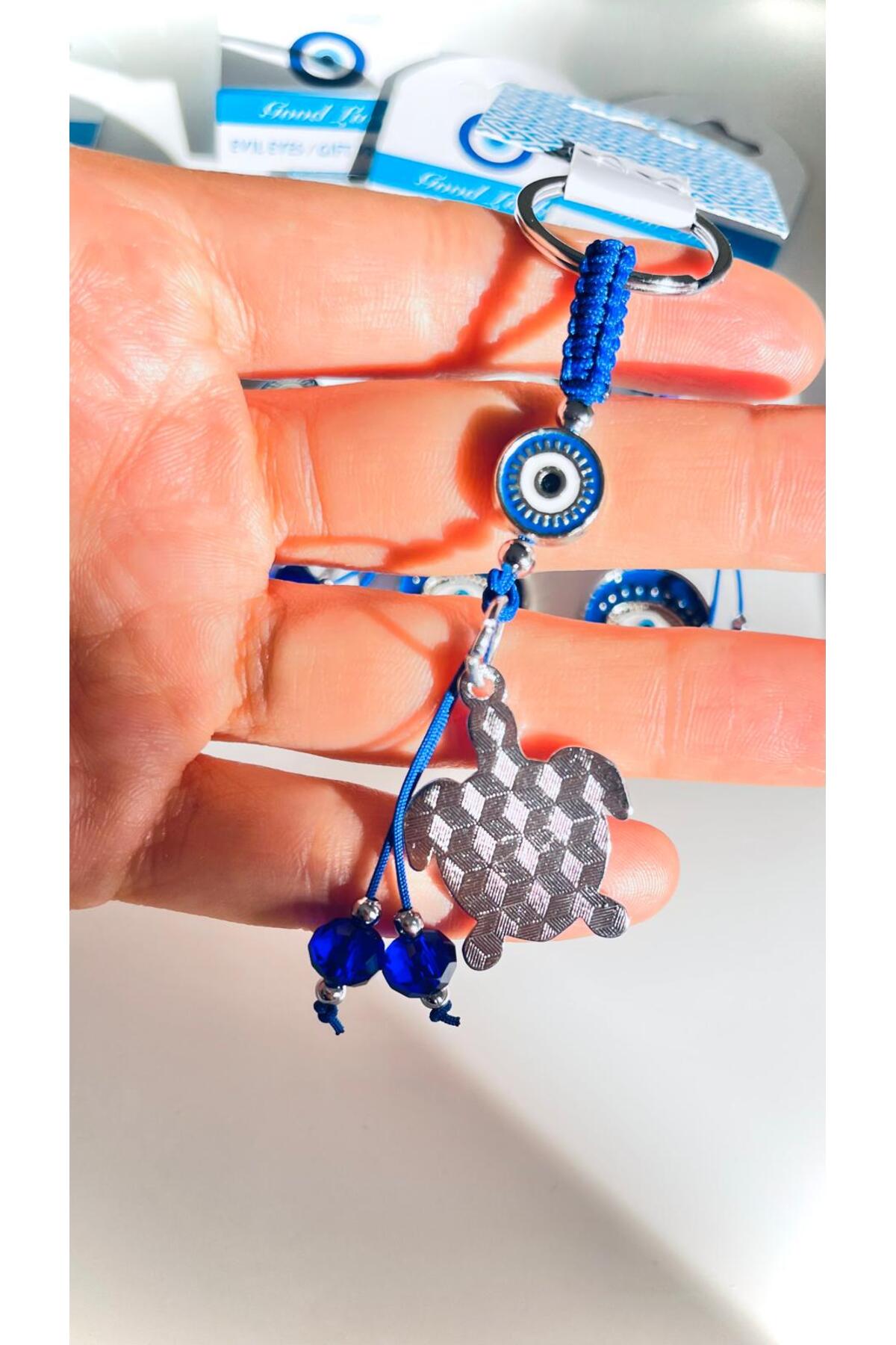 Abigail Silver-Plated Evil Eye Keychain - Navy Turtle Evil Eye