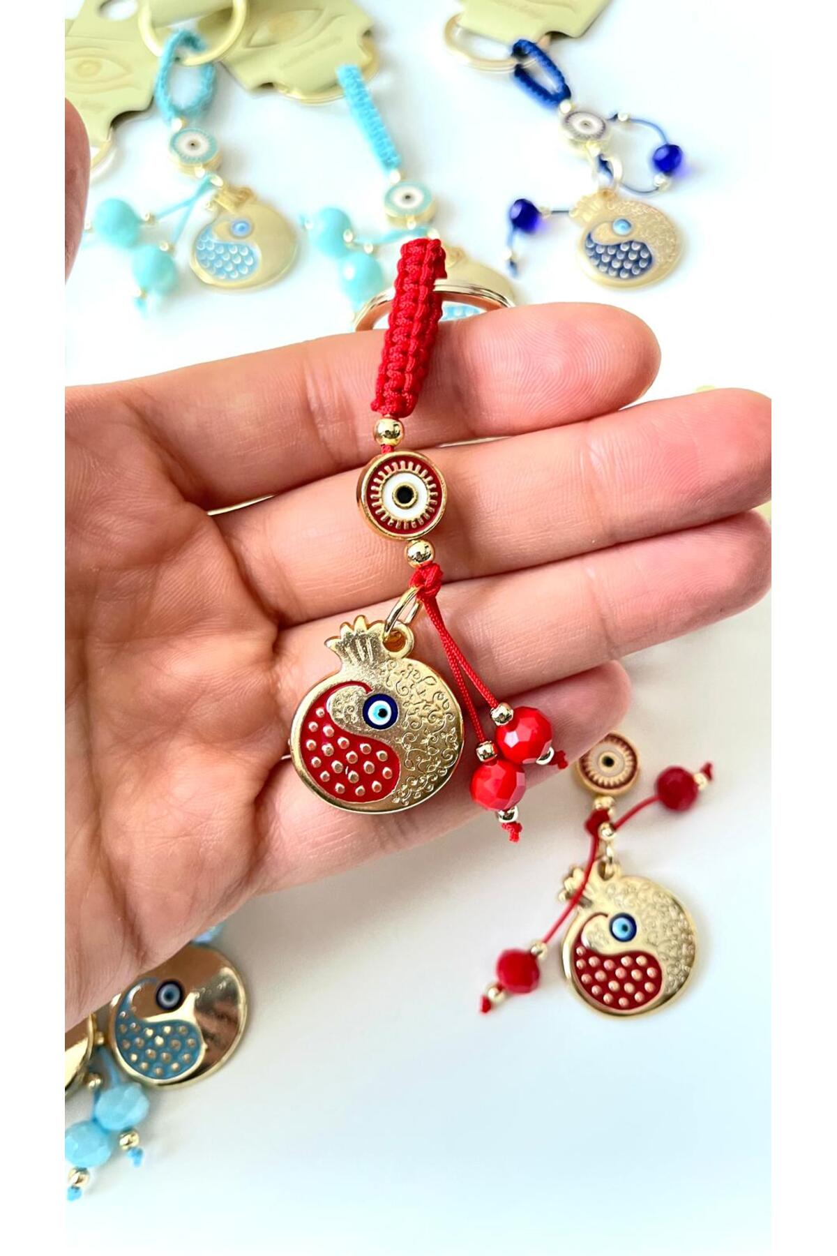 Bella Gold-Plated Animal Charm Keychain - Red Pomegranate Design