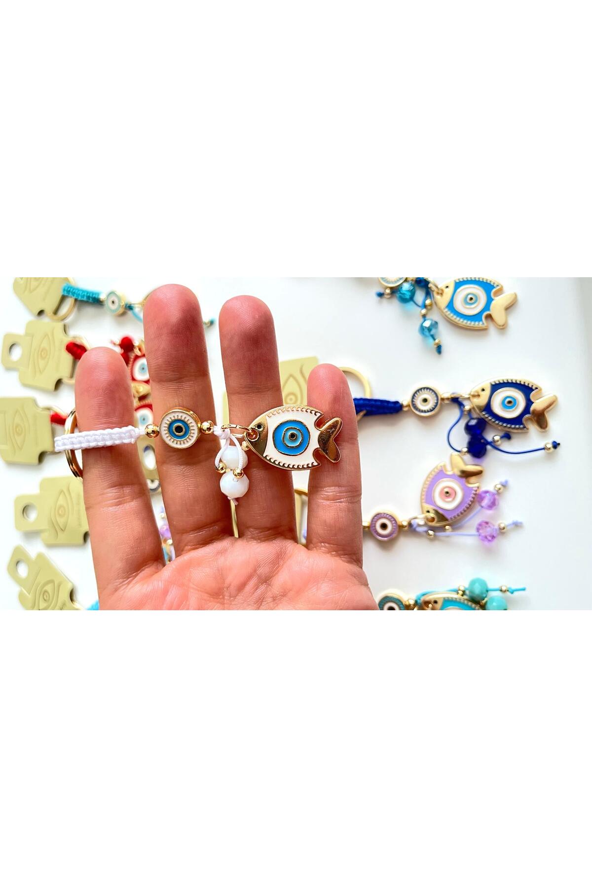 Ivy Gold-Plated Evil Eye Keychain - White Fish Design