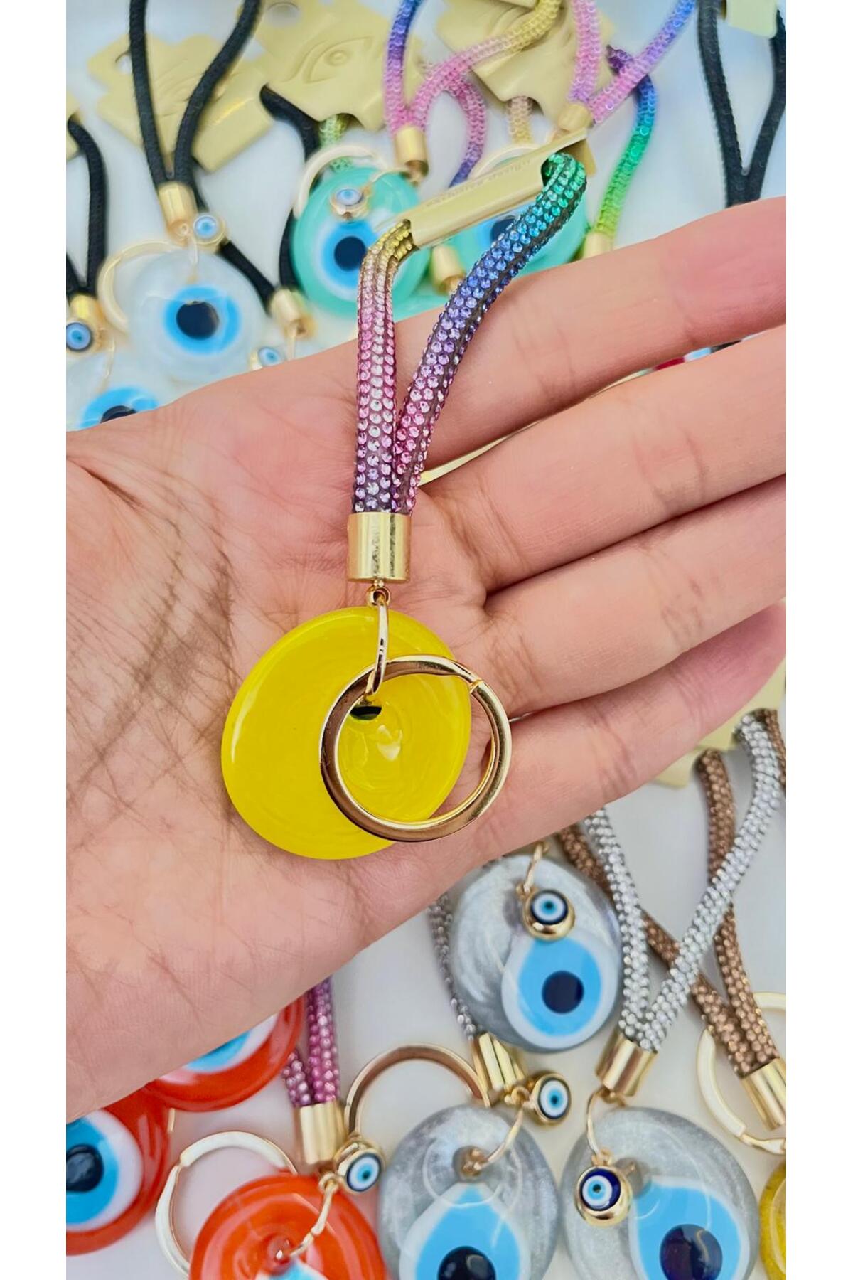 Meredith Glass Evil Eye Cord Charm - Yellow