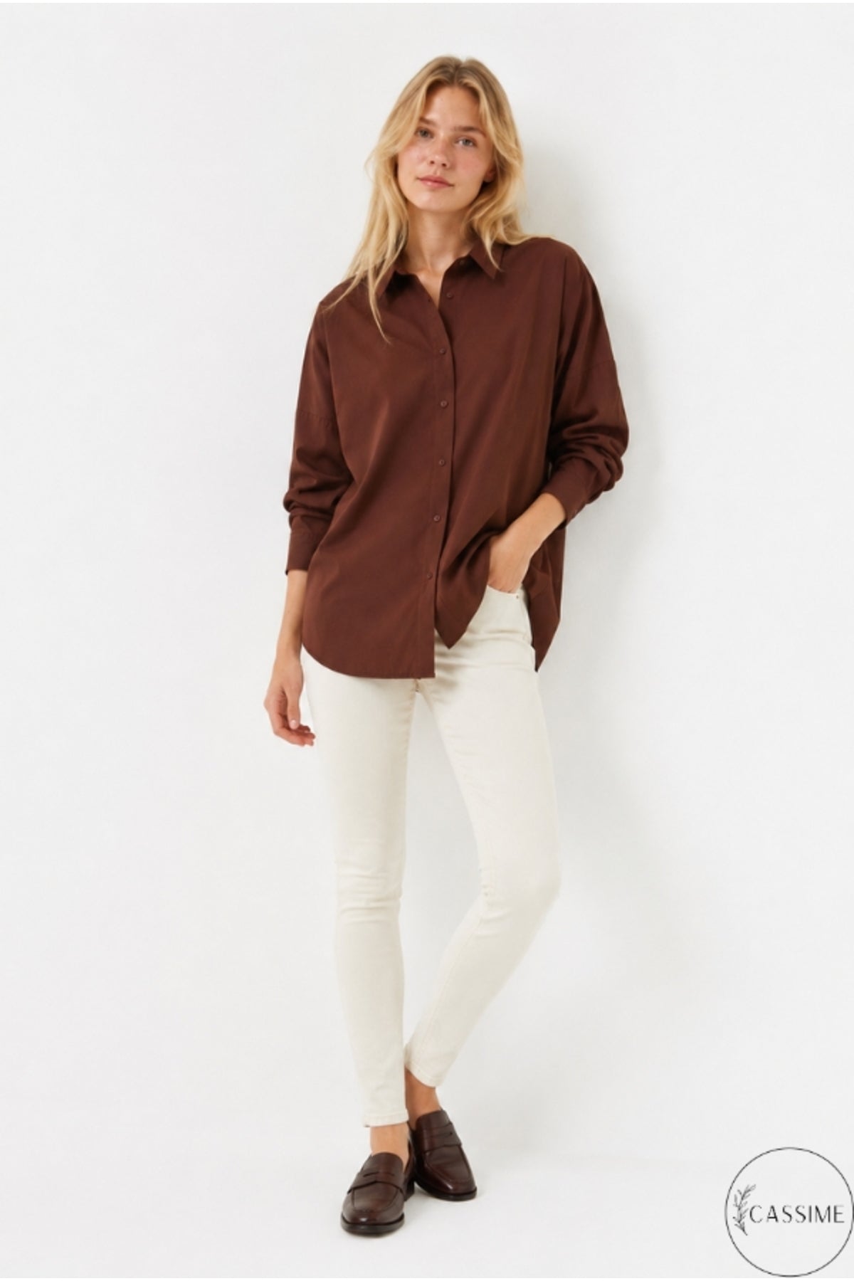 Melissa Women's Oversized Longline Shirt - Brown