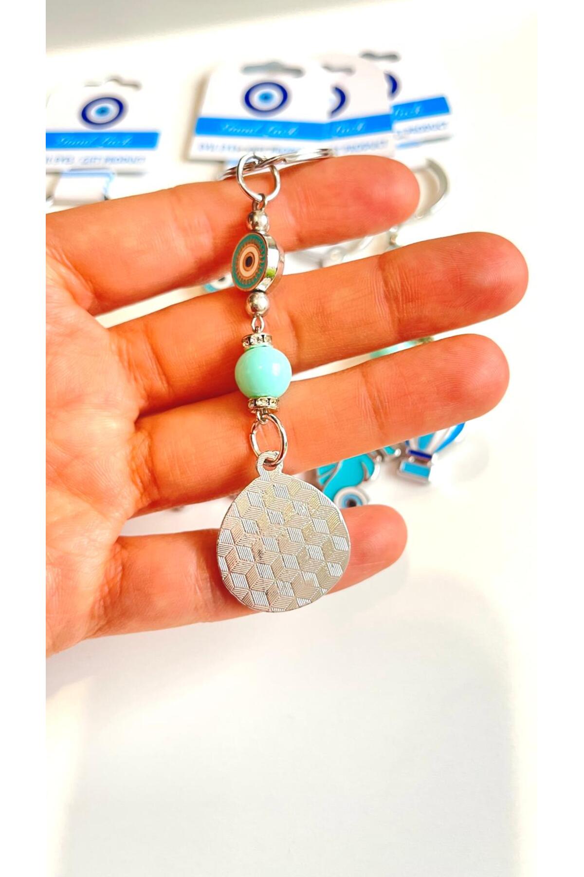 Abigail Silver-Plated Evil Eye Keychain - Turquoise Metal Teardrop Evil Eye