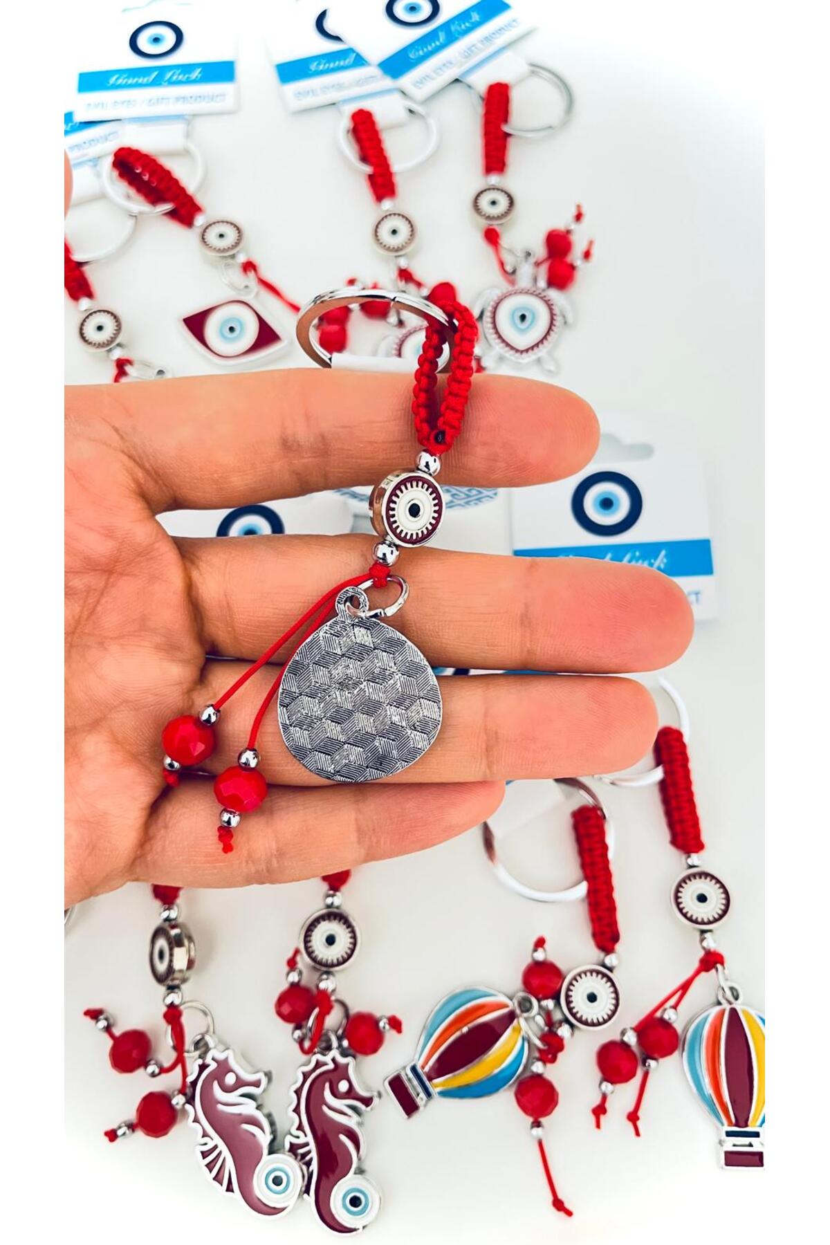 Abigail Silver-Plated Evil Eye Keychain - Red Teardrop Evil Eye