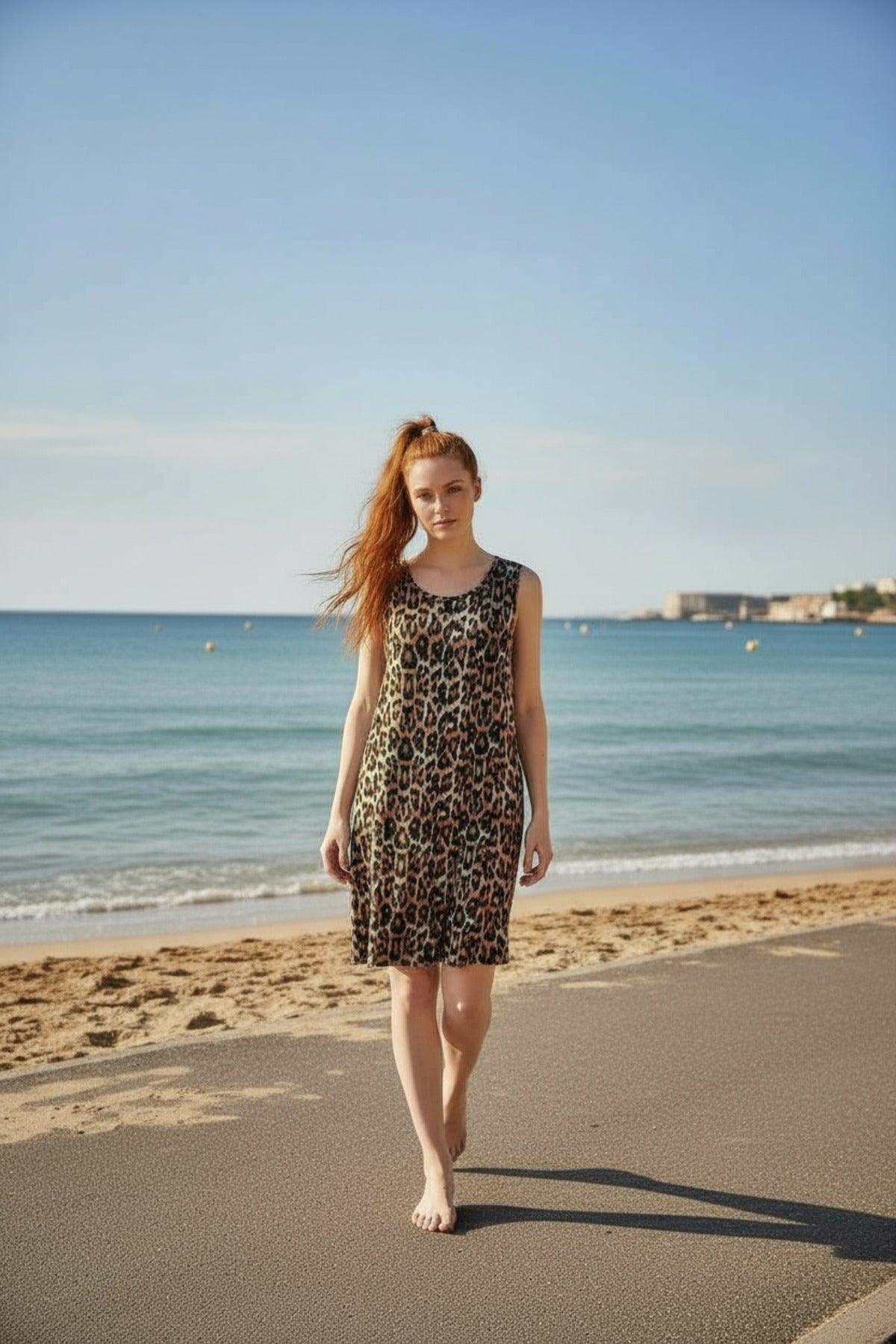 Bonnie Women's Viscose Leopard Print Sleeveless A-Line Dress - Leopard Brown
