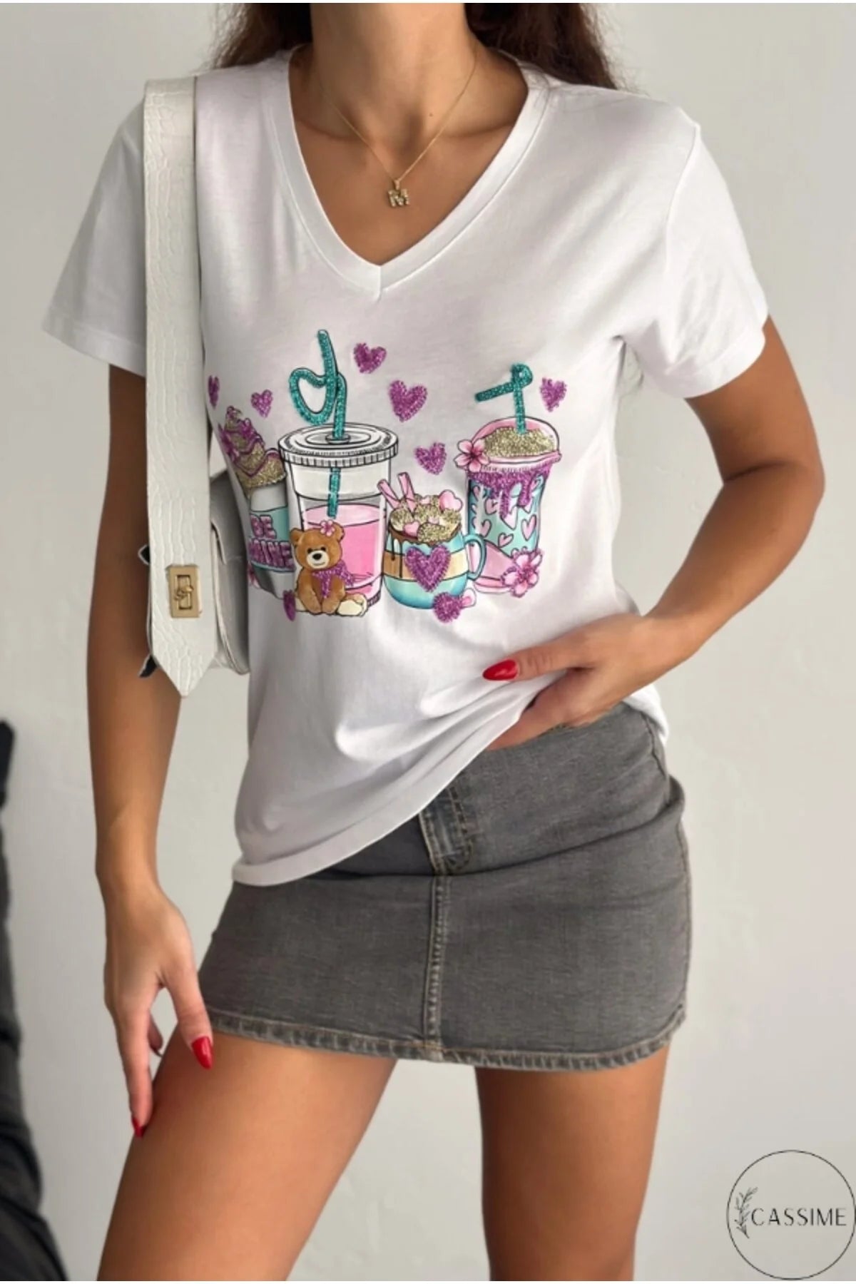 Tilda White Bear Floral Design Cotton T-shirt