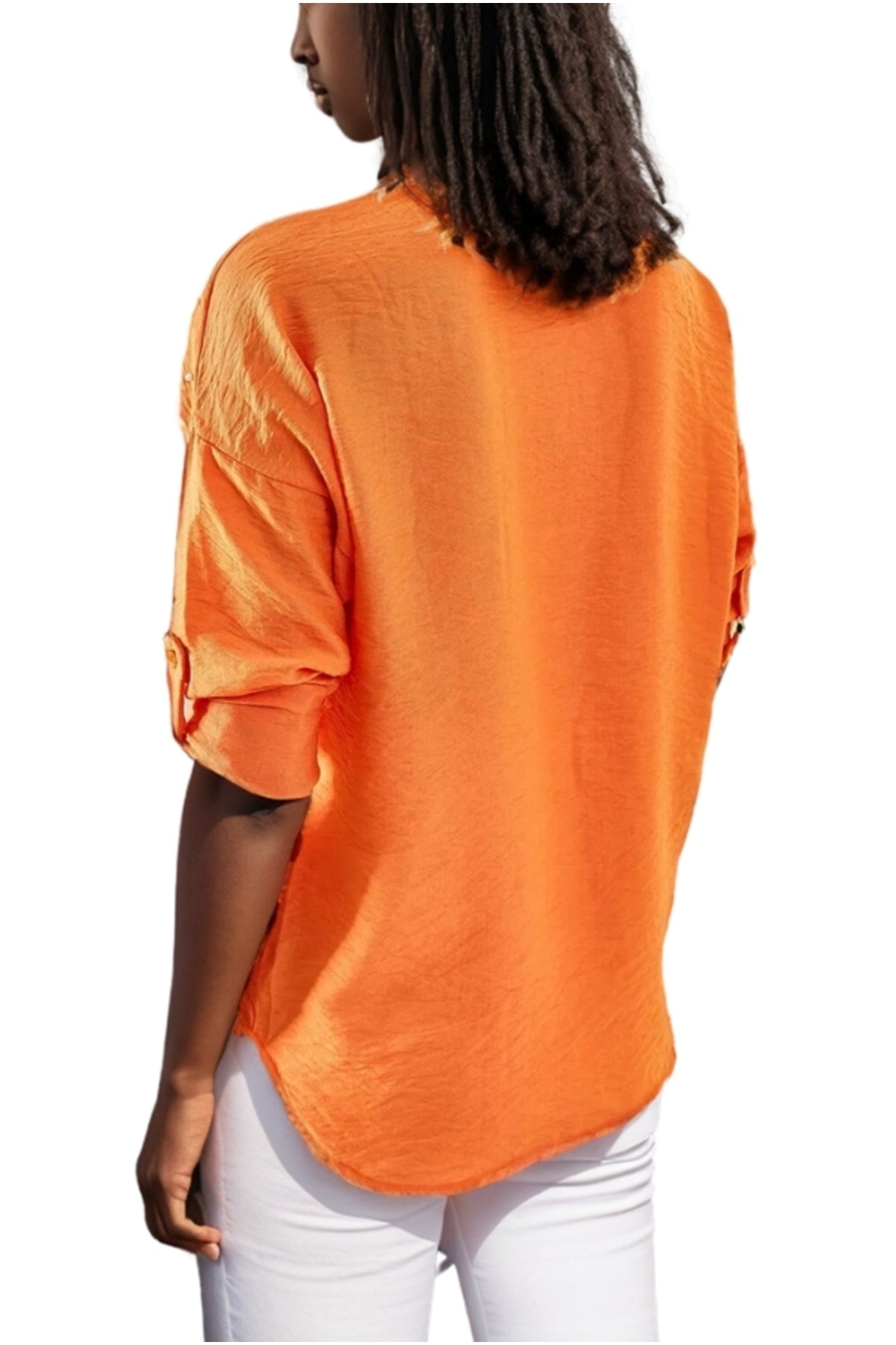 Natasha Women's Embroidered Oversized Shirt - Orange