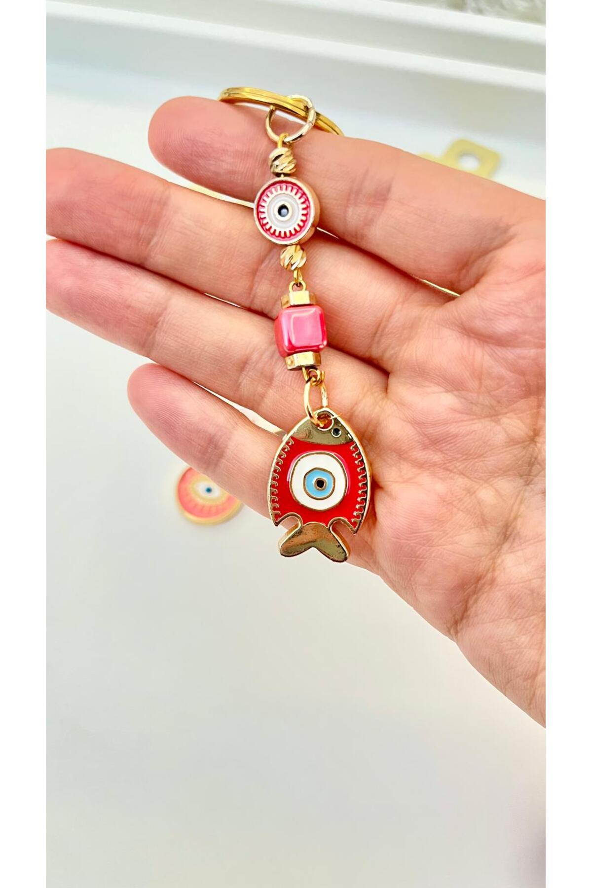 Hannah Gold-Plated Bodrum Bead Keychain - Red Fish