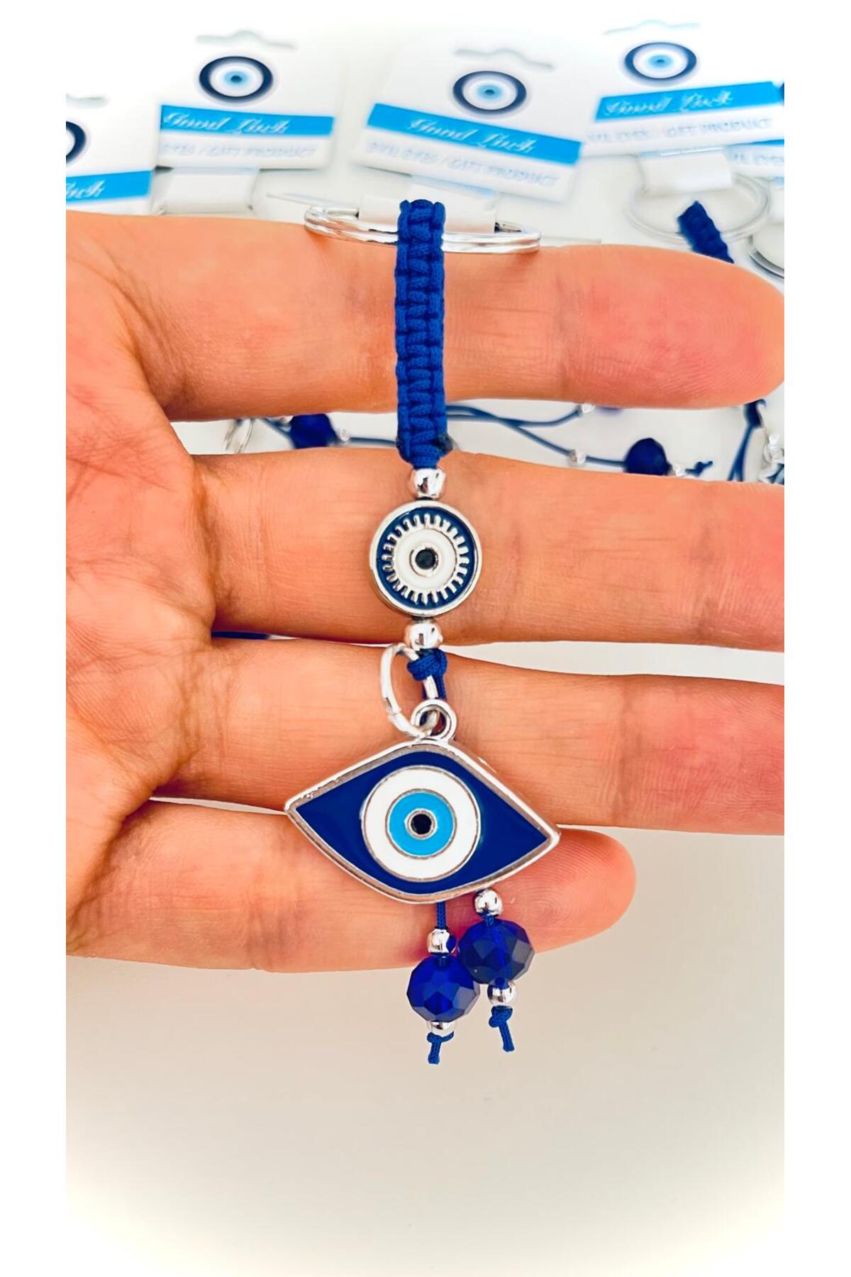 Abigail Silver-Plated Evil Eye Keychain - Navy Oval Evil Eye