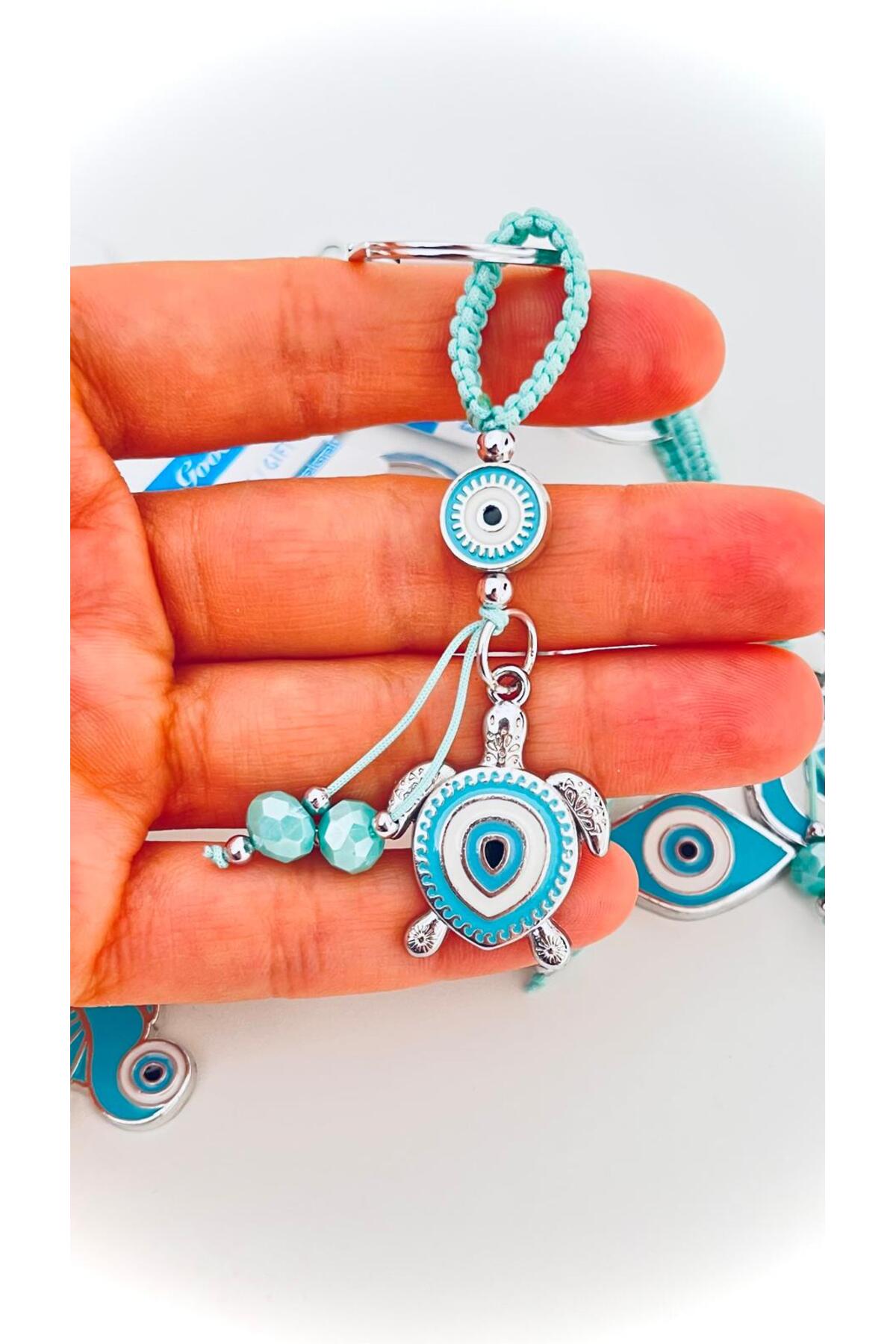 Abigail Silver-Plated Evil Eye Keychain - Turquoise Turtle Evil Eye