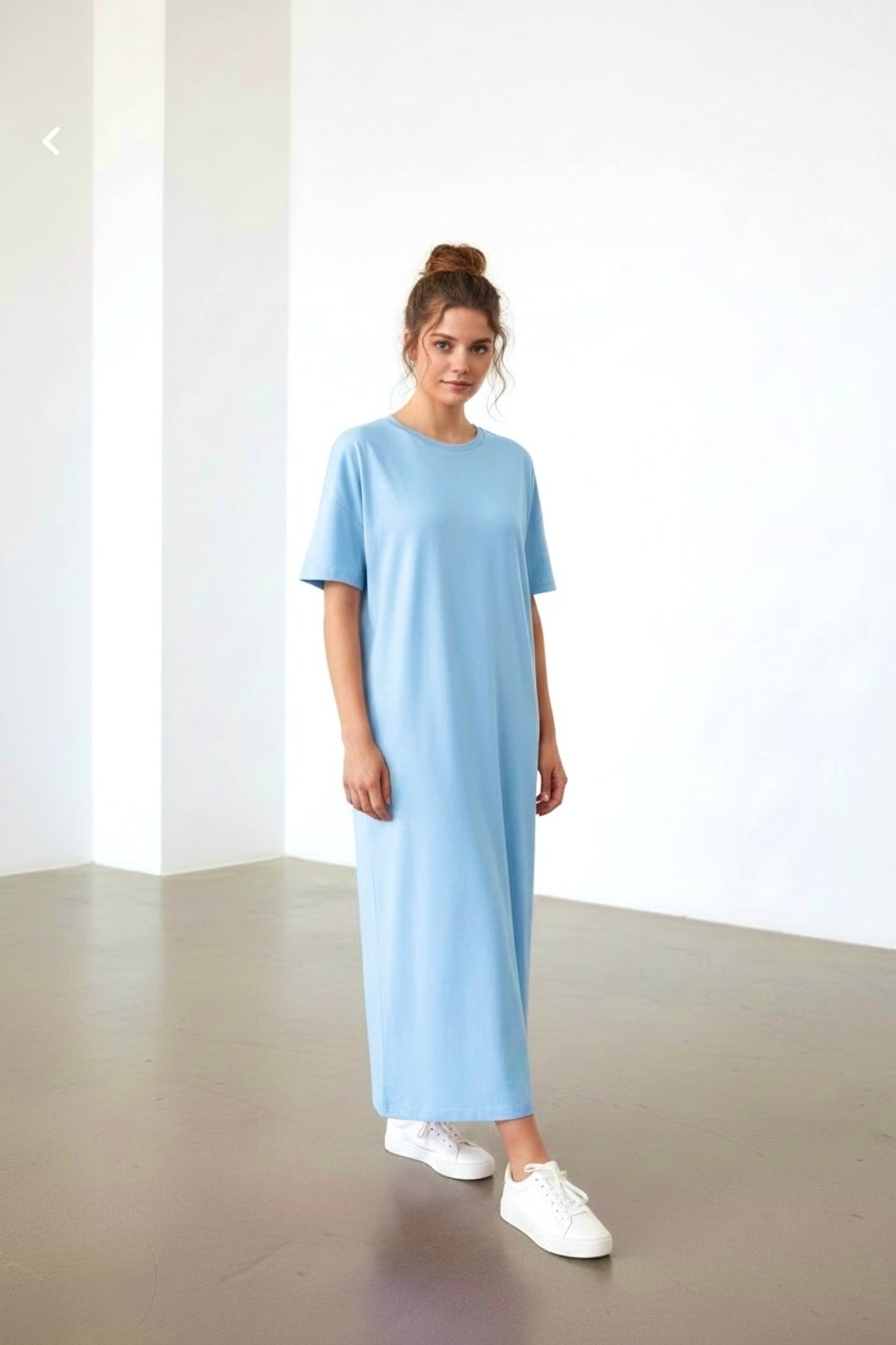 Lucille Women's Half Sleeve Knit Maxi Dress with Slit - Baby Blue