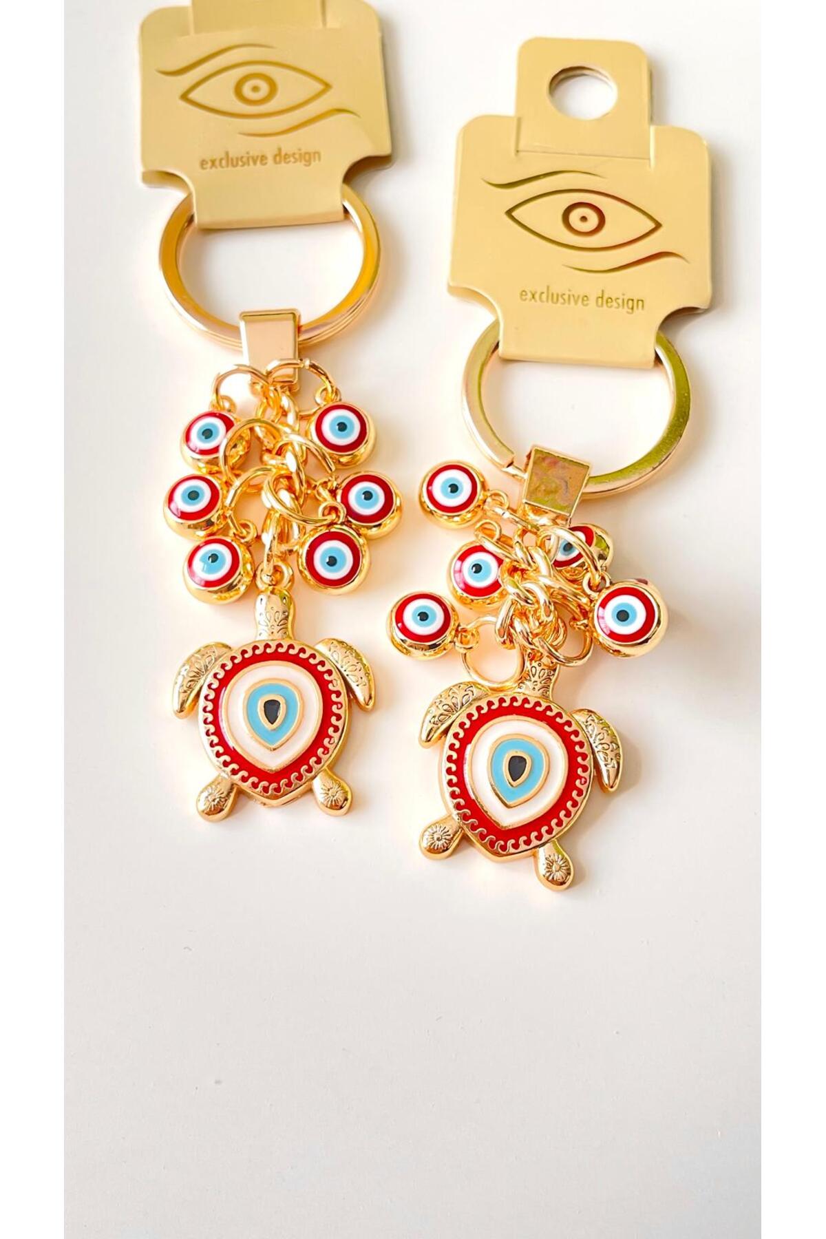 Madeleine Dangling Evil Eye Keychain - Red Turtle