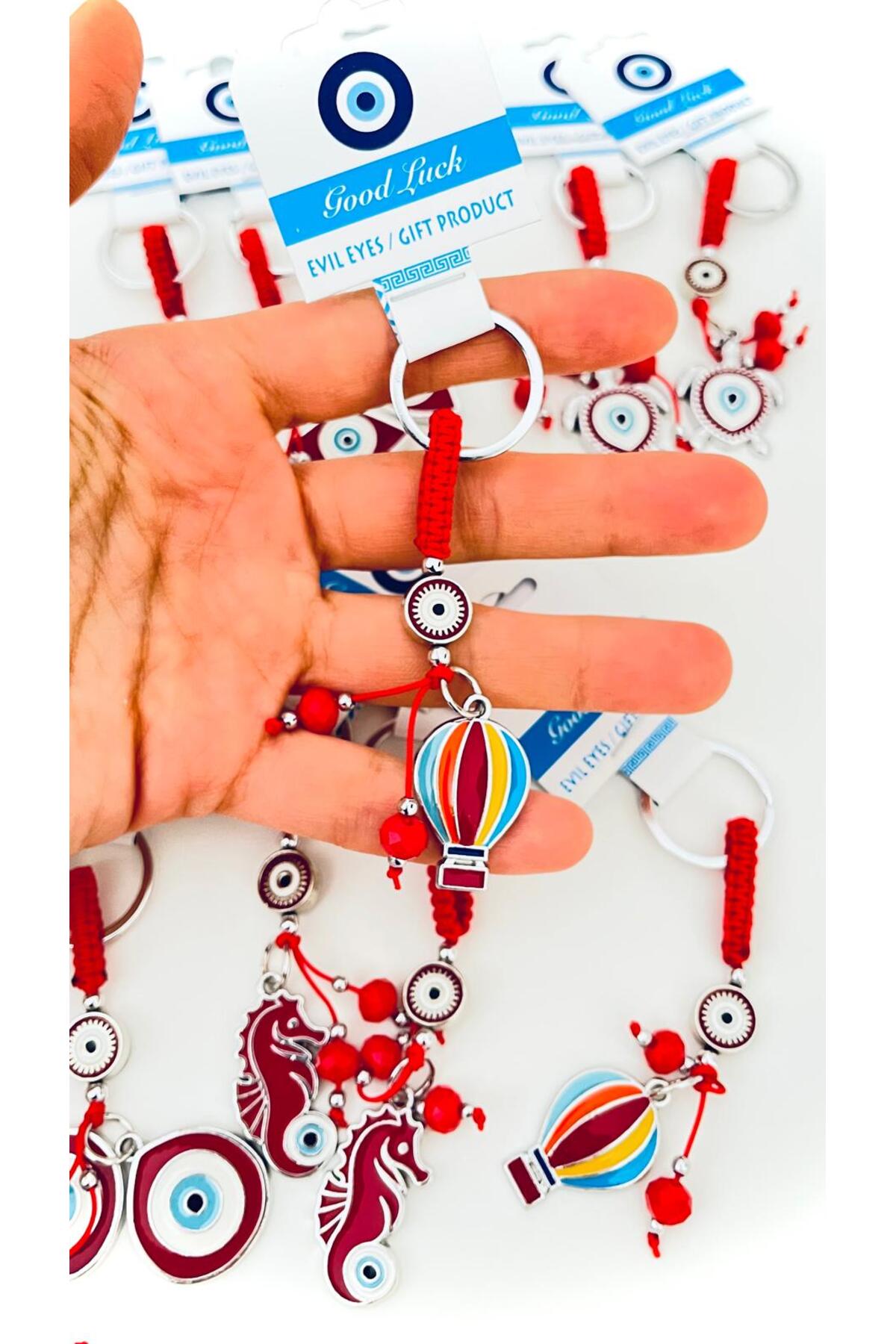 Abigail Silver-Plated Evil Eye Keychain - Red Balloon Evil Eye