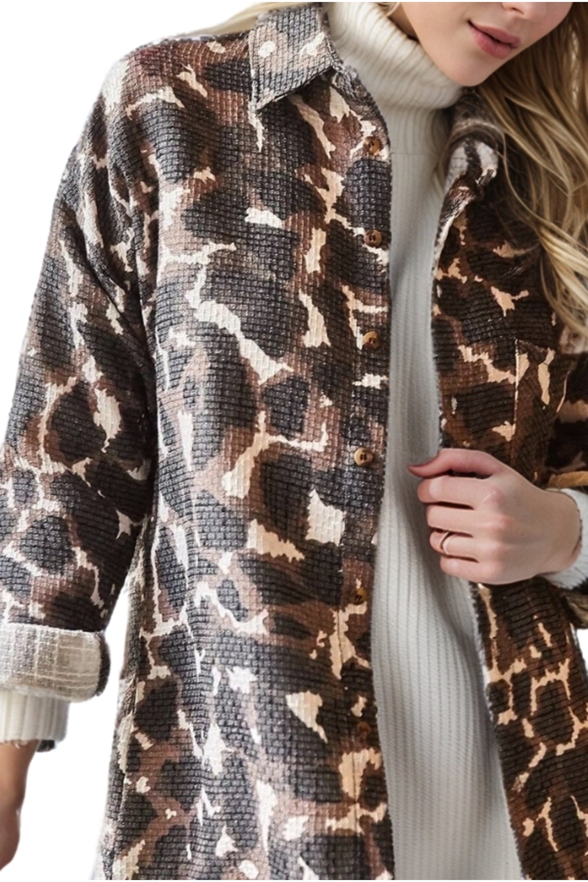 Lena Women's Pocket Shacket - Brown Leopard