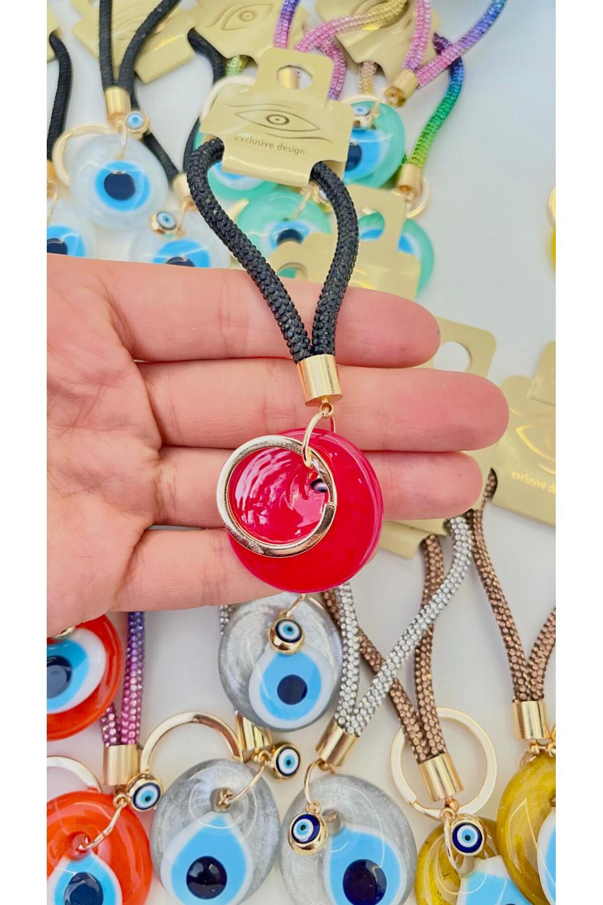 Meredith Glass Evil Eye Cord Charm - Red and Black Cord