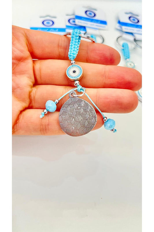 Abigail Silver-Plated Evil Eye Keychain - Light Blue Teardrop