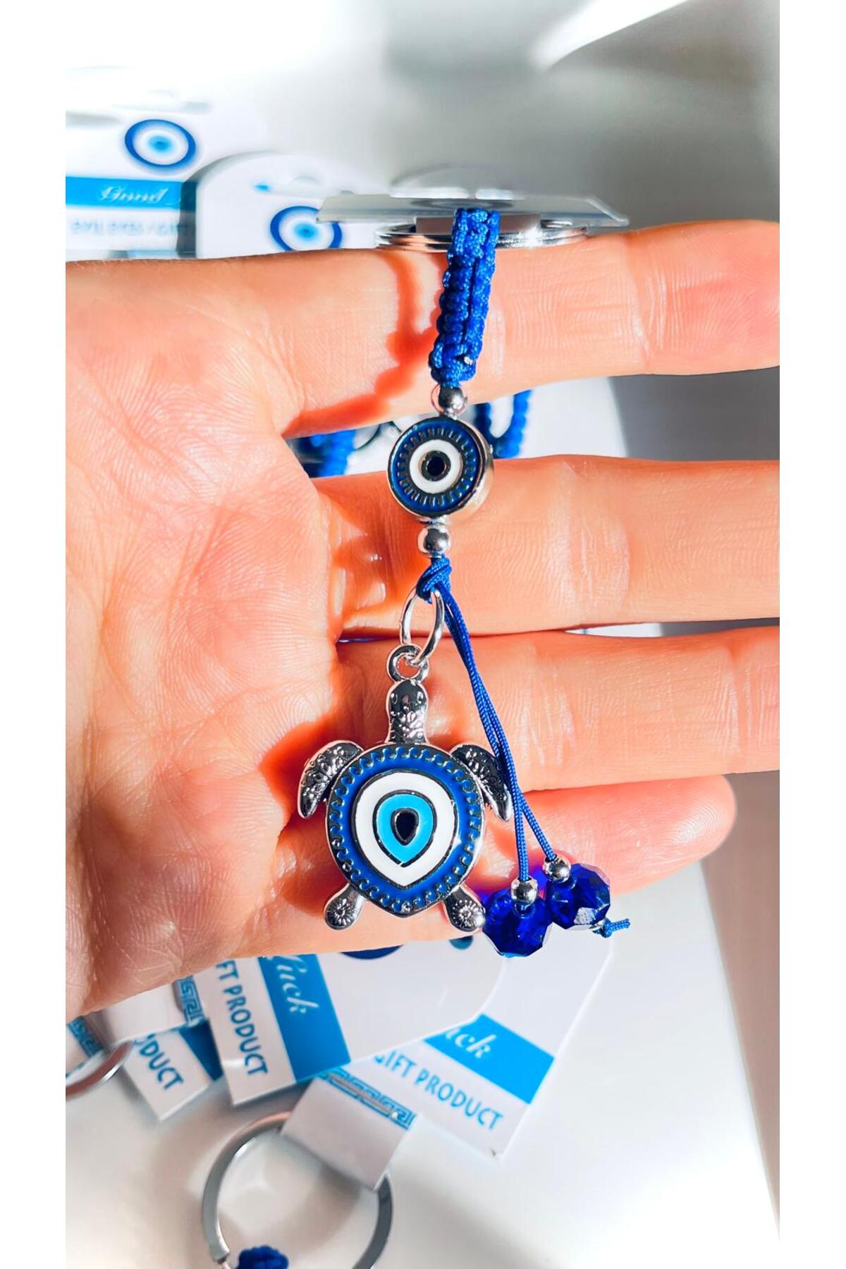 Abigail Silver-Plated Evil Eye Keychain - Navy Turtle Evil Eye