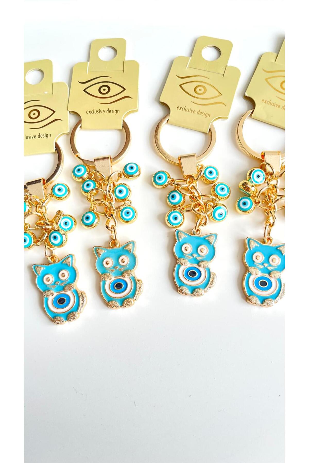 Madeleine Dangling Evil Eye Keychain - Light Blue Cat