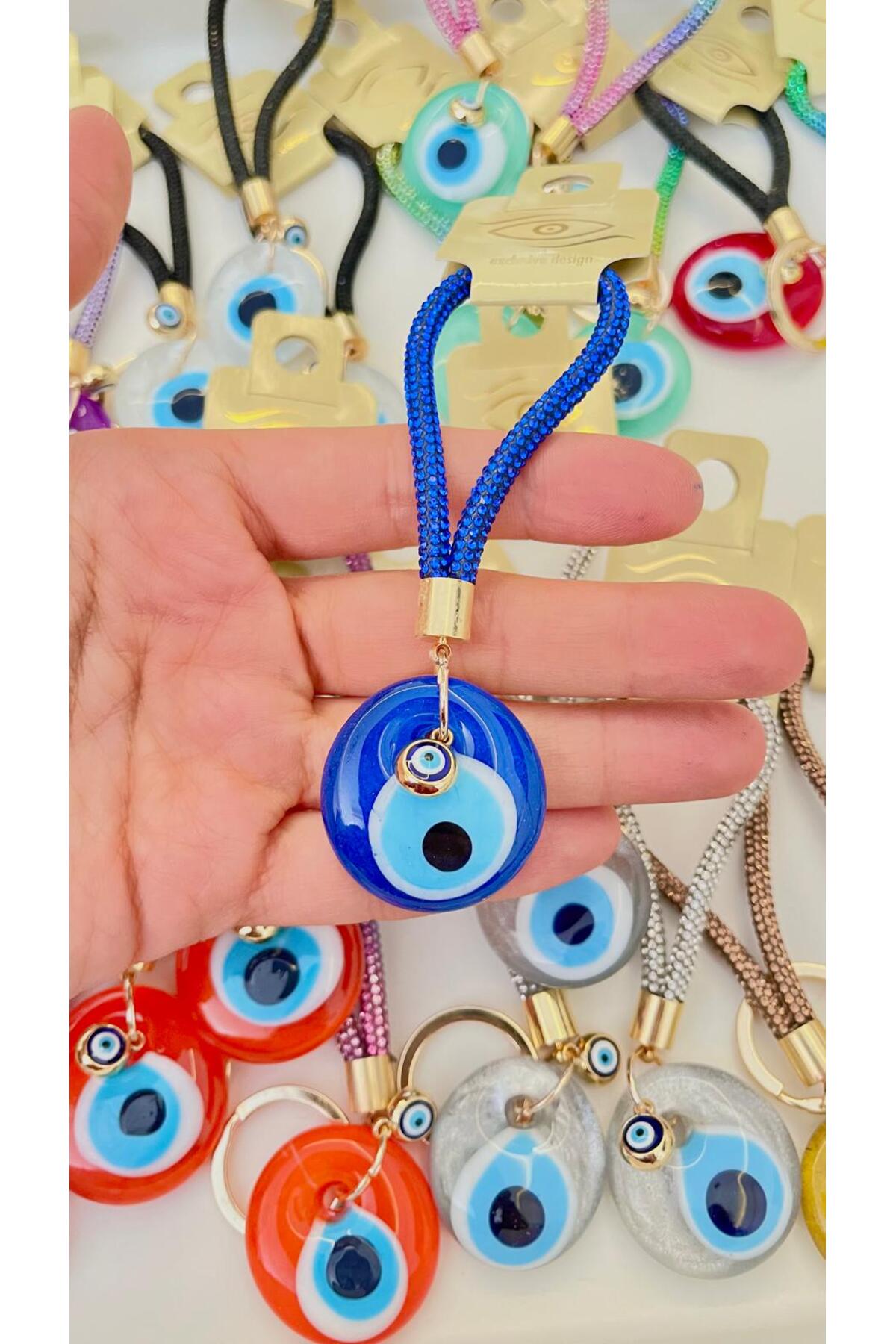 Meredith Glass Evil Eye Cord Charm - Blue Evil Eye Bead