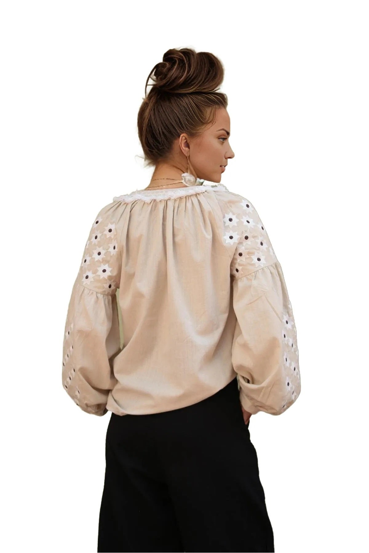 Penelope Women's Cotton Vintage Inspired Embroidered Blouse - Beige Star