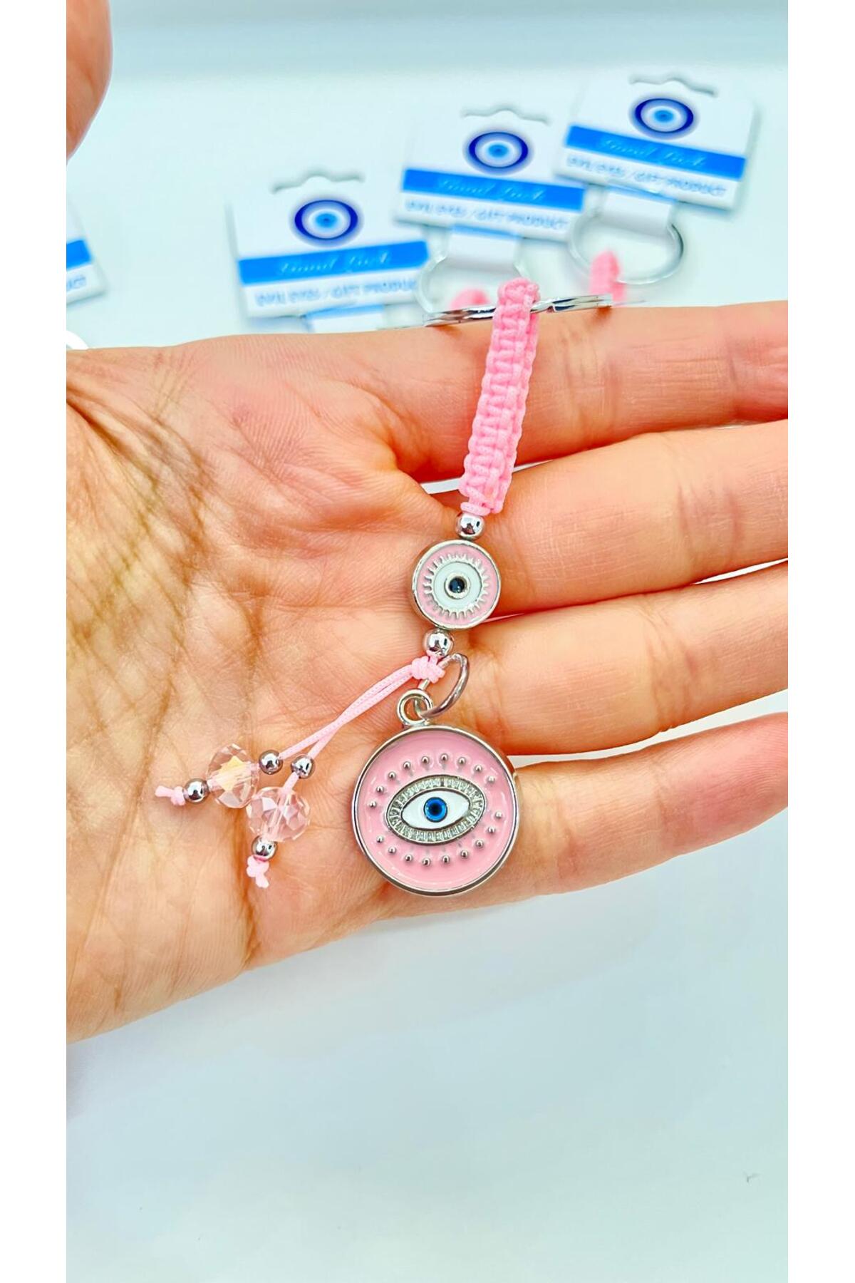 Abigail Silver-Plated Evil Eye Keychain - Pink Round Evil Eye