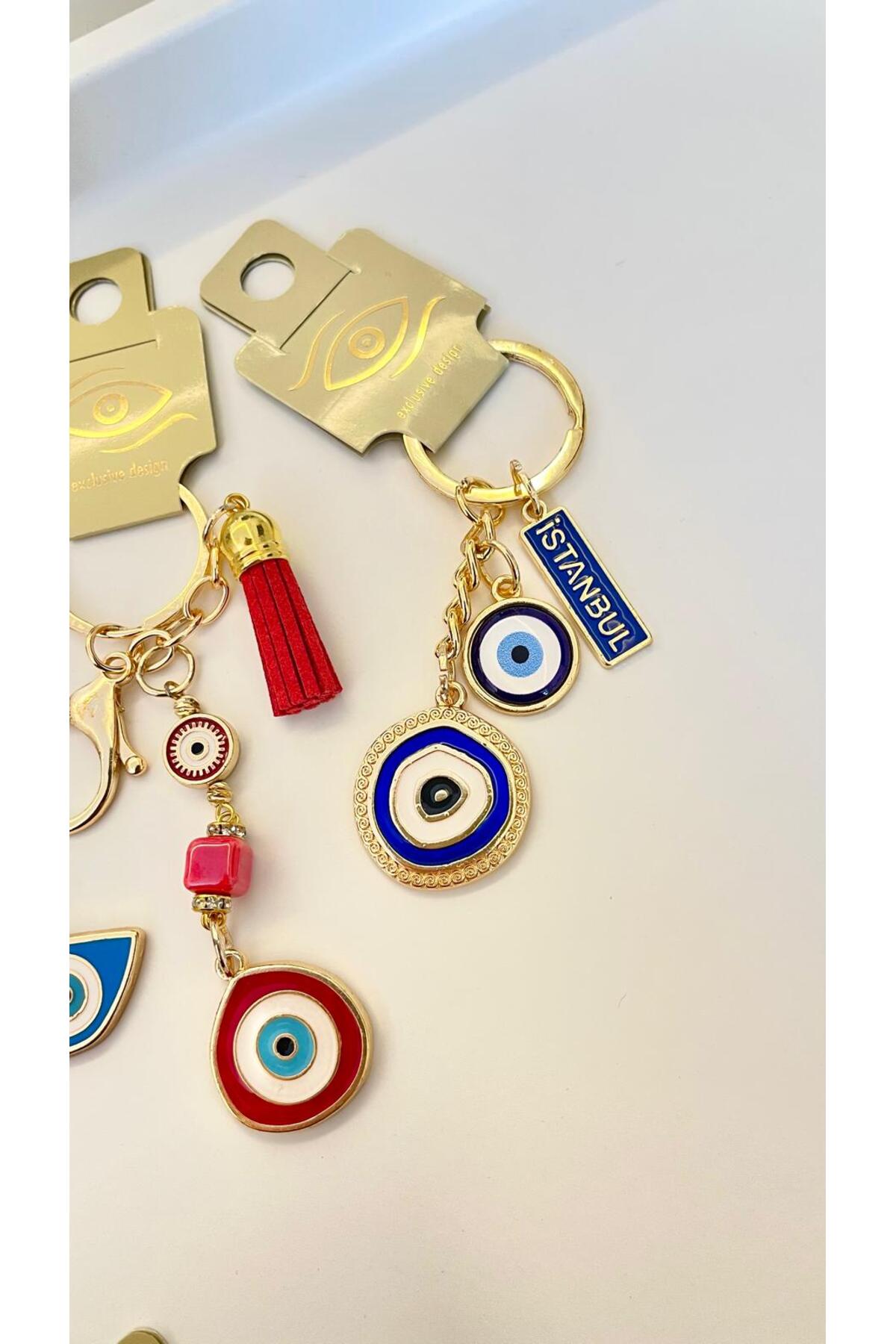 Hannah Gold-Plated Bodrum Bead Keychain - Navy Istanbul