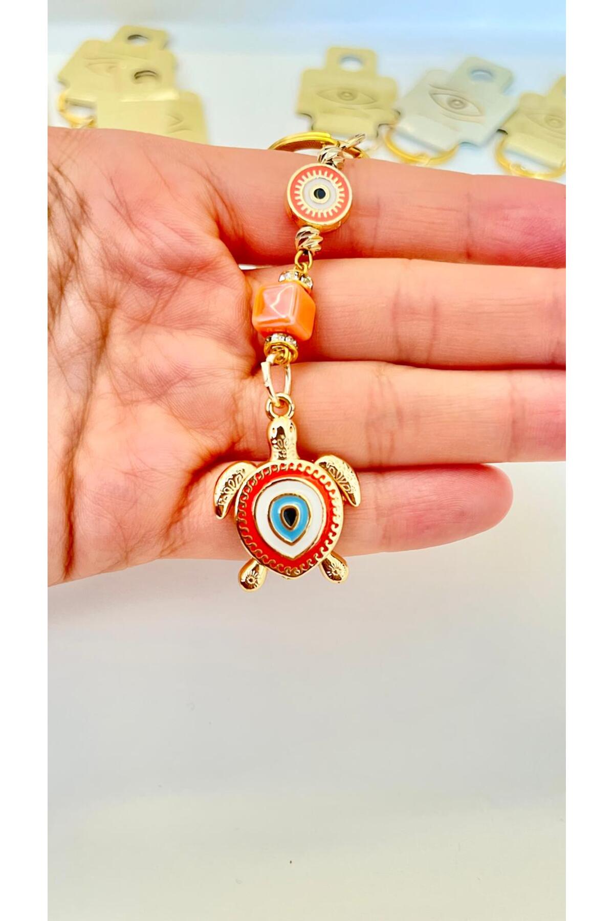 Hannah Gold-Plated Bodrum Bead Keychain - Orange Turtle