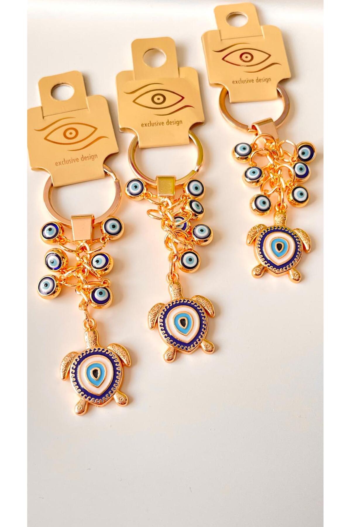 Madeleine Dangling Evil Eye Keychain - Navy Turtle Evil Eye