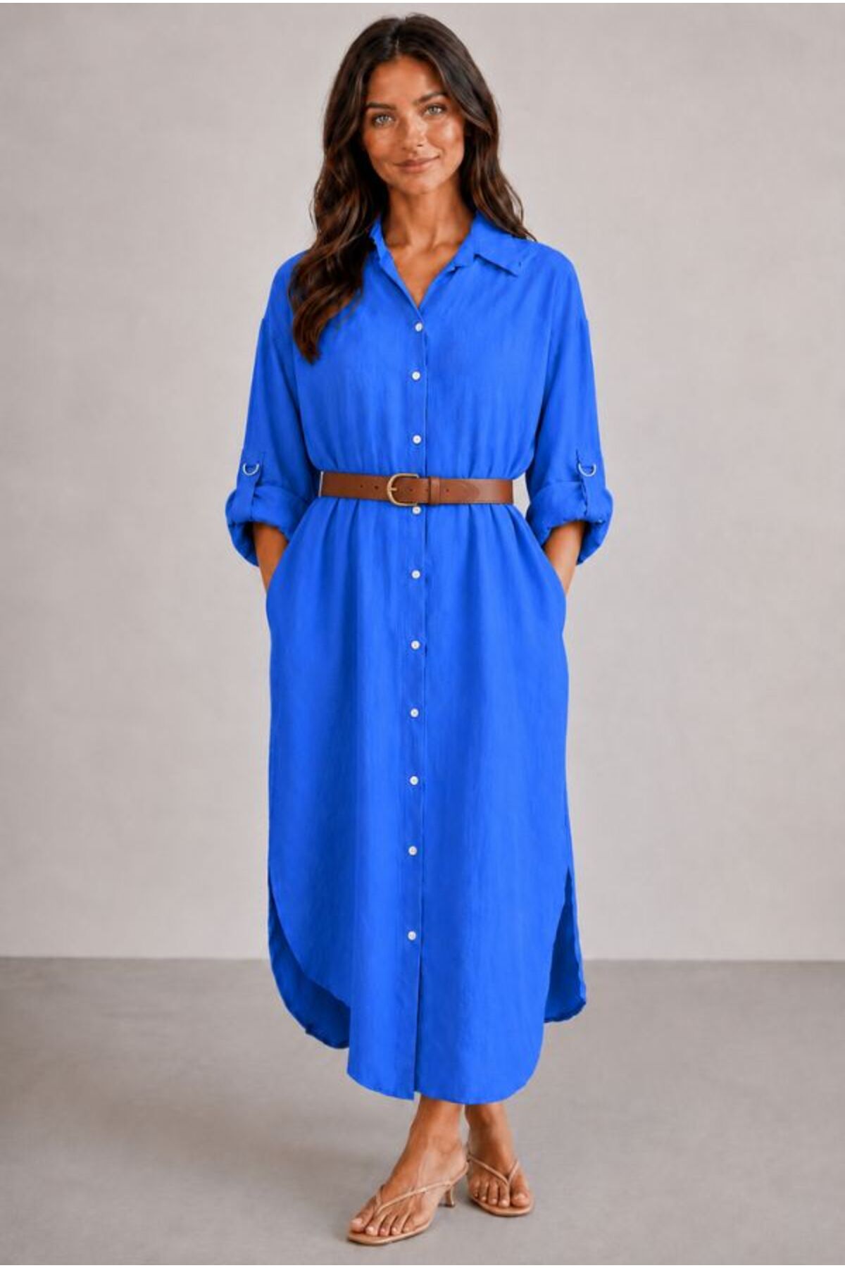 Hazel Women's Oversized Muslin Shirt Dress - Dark Blue Muslin