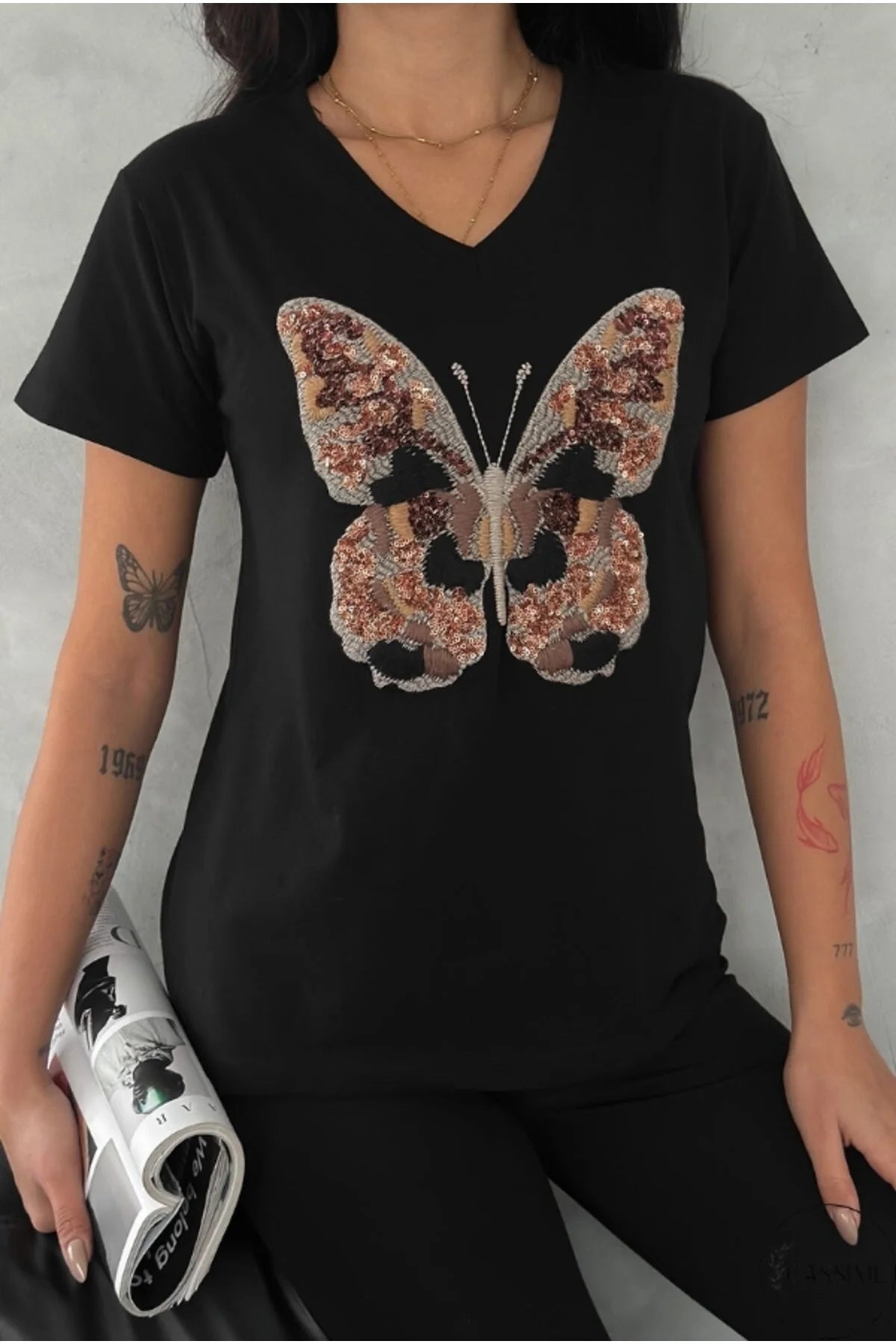 Tilda Black Butterfly Design Cotton T-Shirt