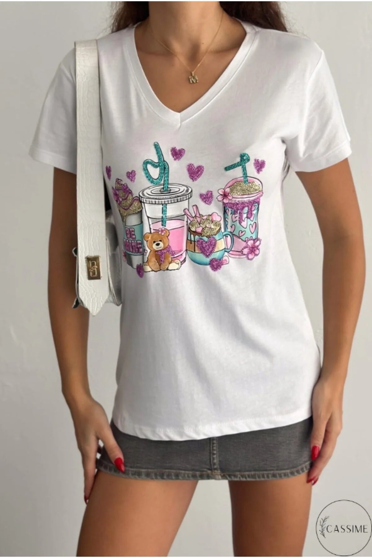 Tilda White Bear Floral Design Cotton T-shirt