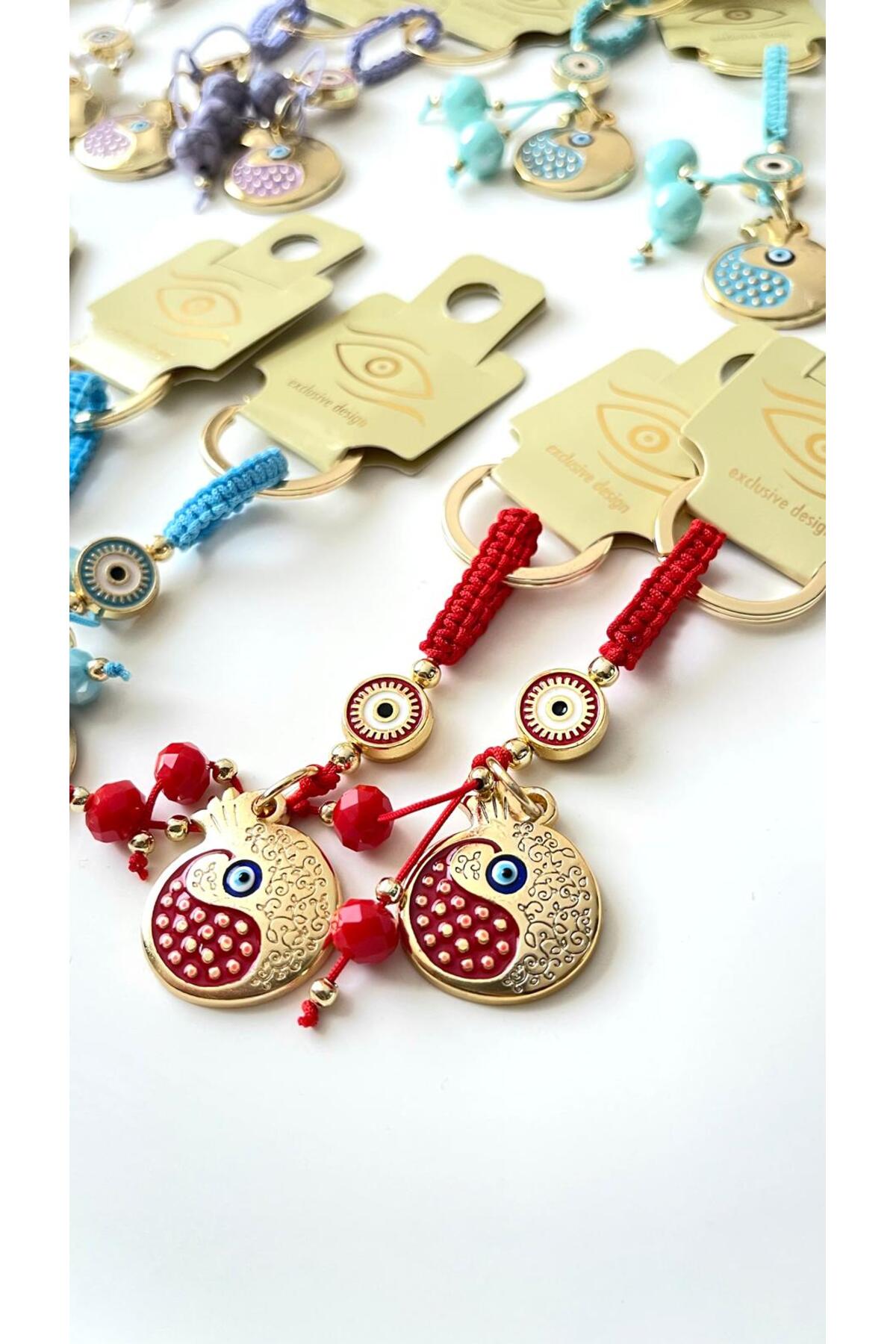 Bella Gold-Plated Animal Charm Keychain - Red Pomegranate Design