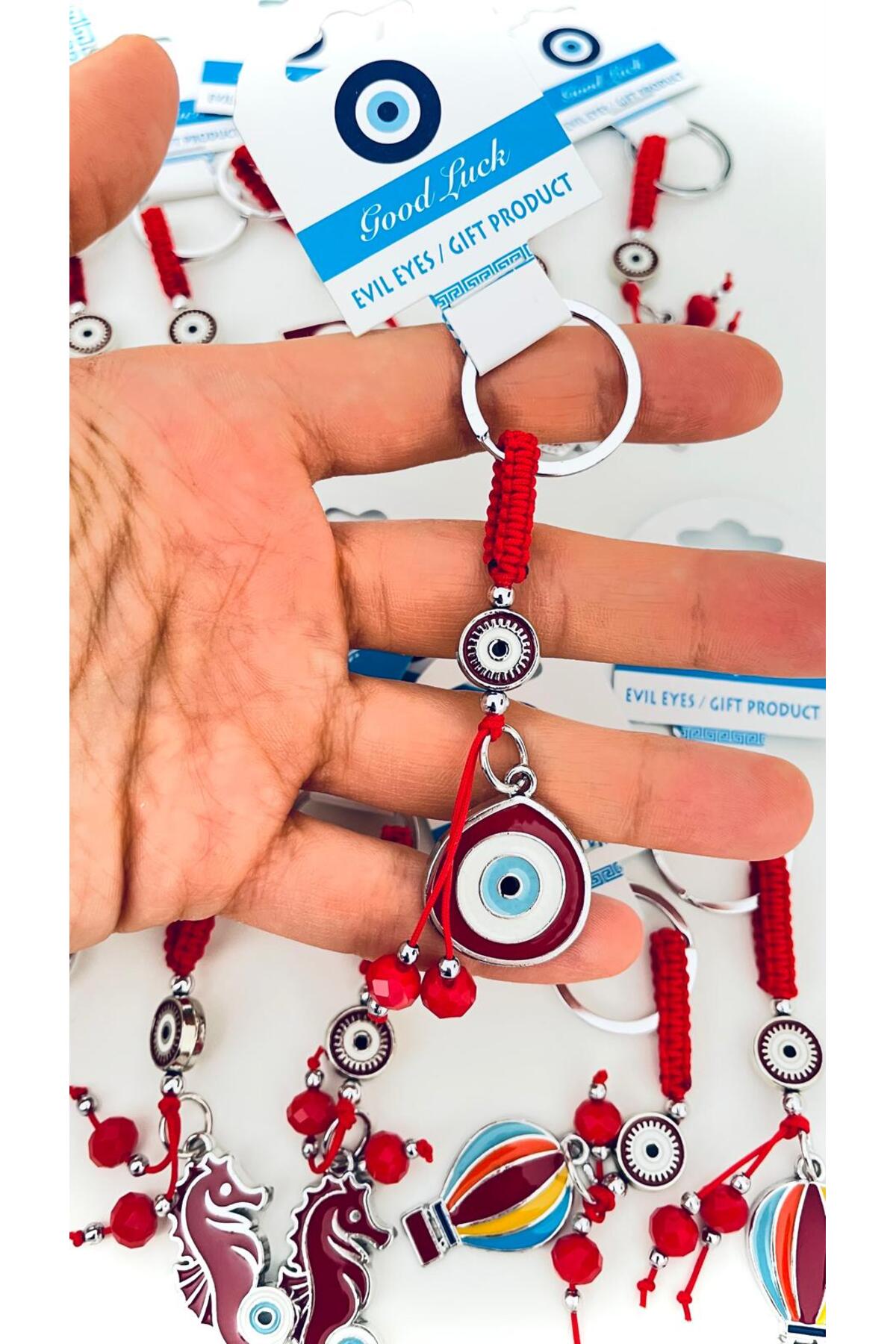 Abigail Silver-Plated Evil Eye Keychain - Red Teardrop Evil Eye