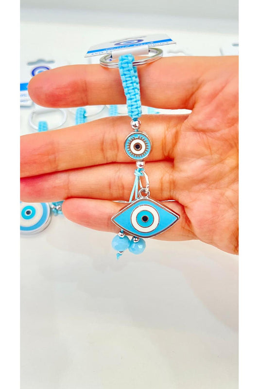 Abigail Silver-Plated Evil Eye Keychain - Oval Blue Evil Eye