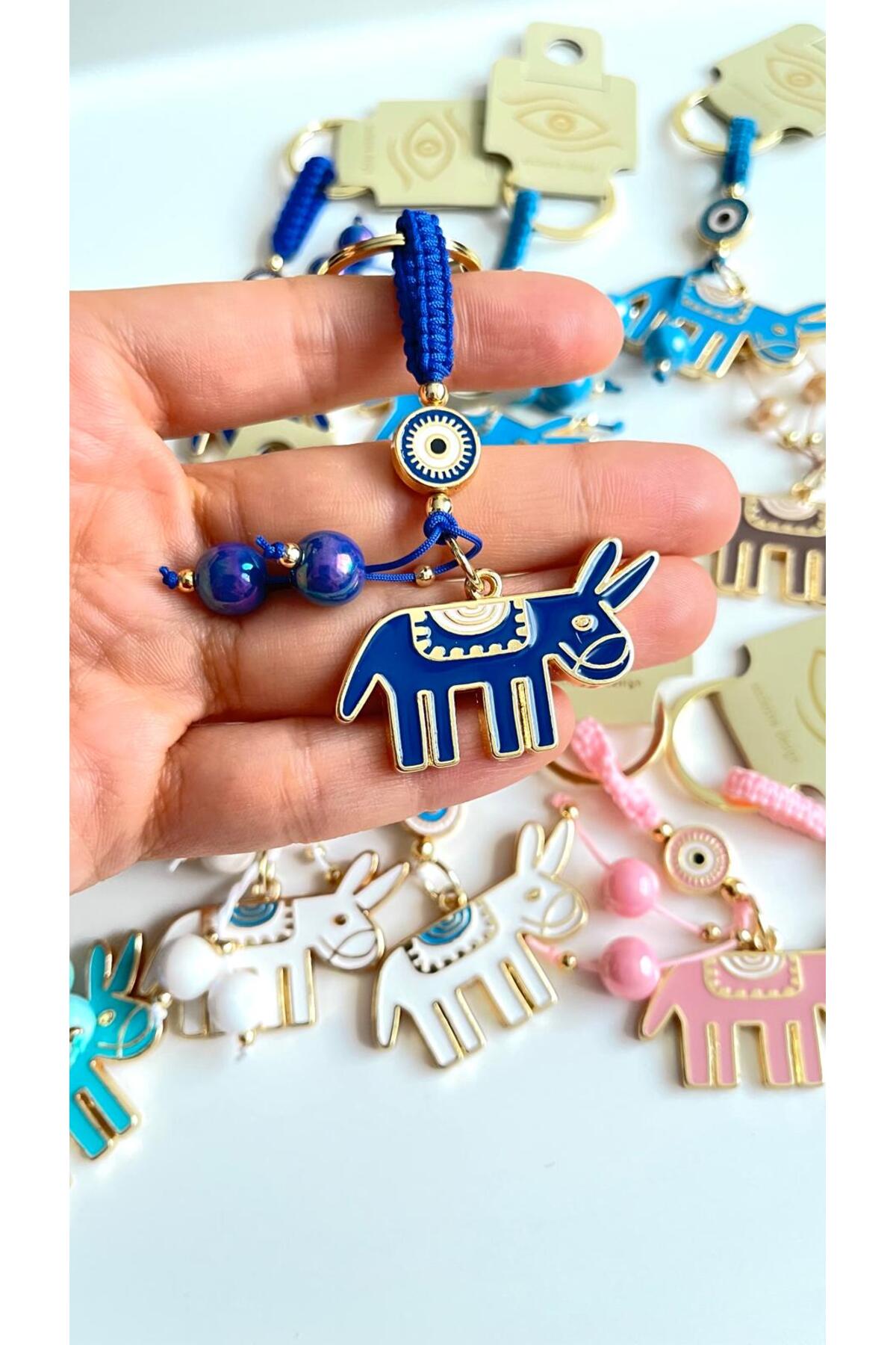 Bella Gold-Plated Animal Charm Keychain - Navy Donkey Design