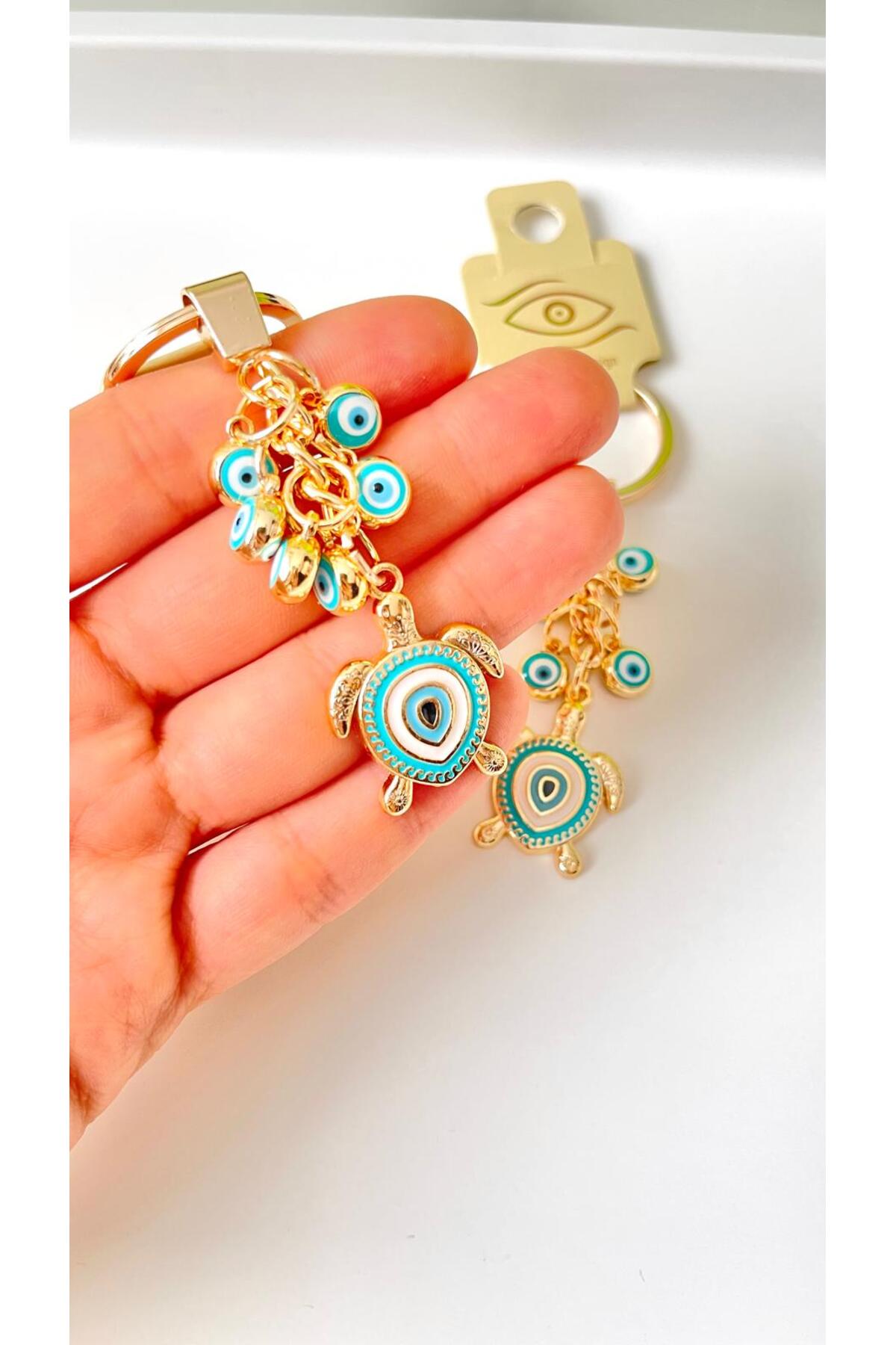Madeleine Dangling Evil Eye Keychain - Turquoise Turtle