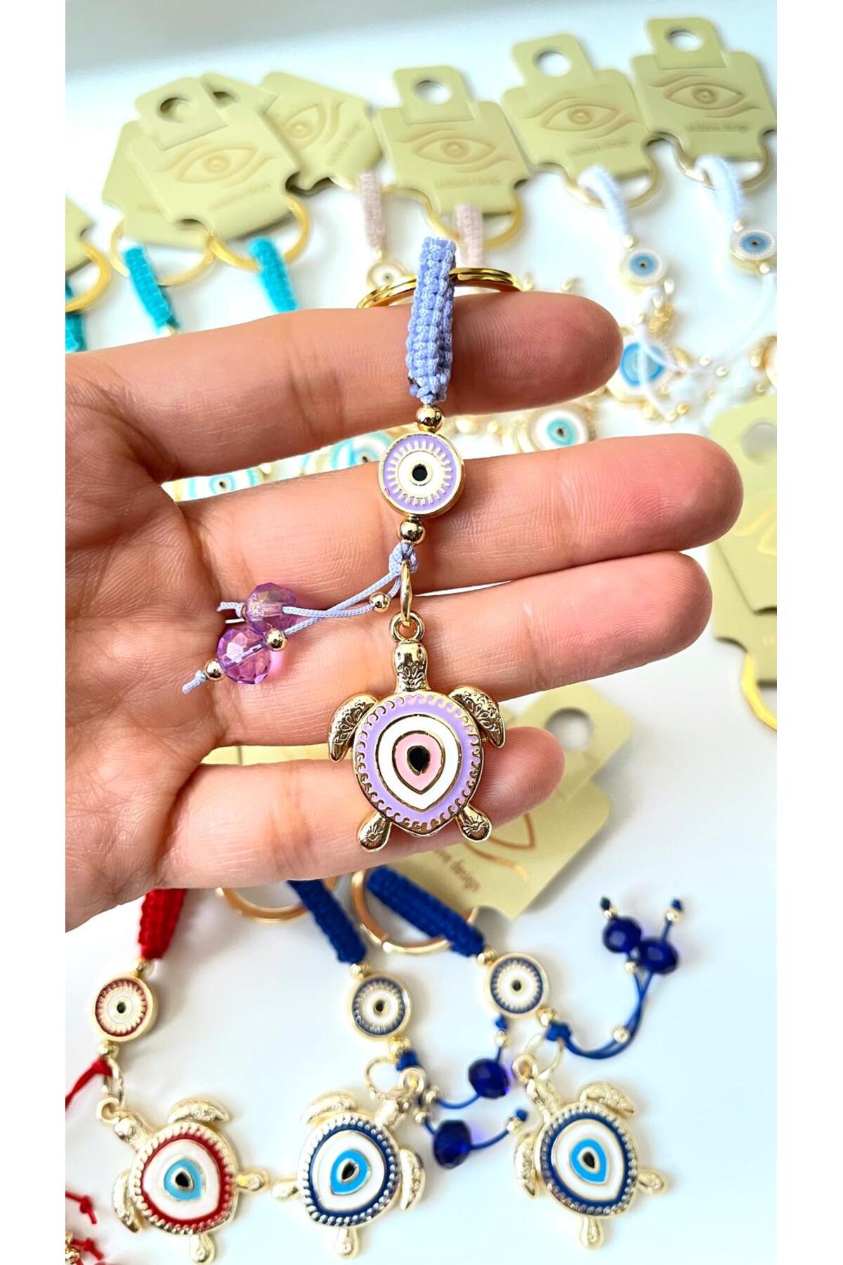 Ivy Gold-Plated Evil Eye Keychain - Lilac Turtle Design