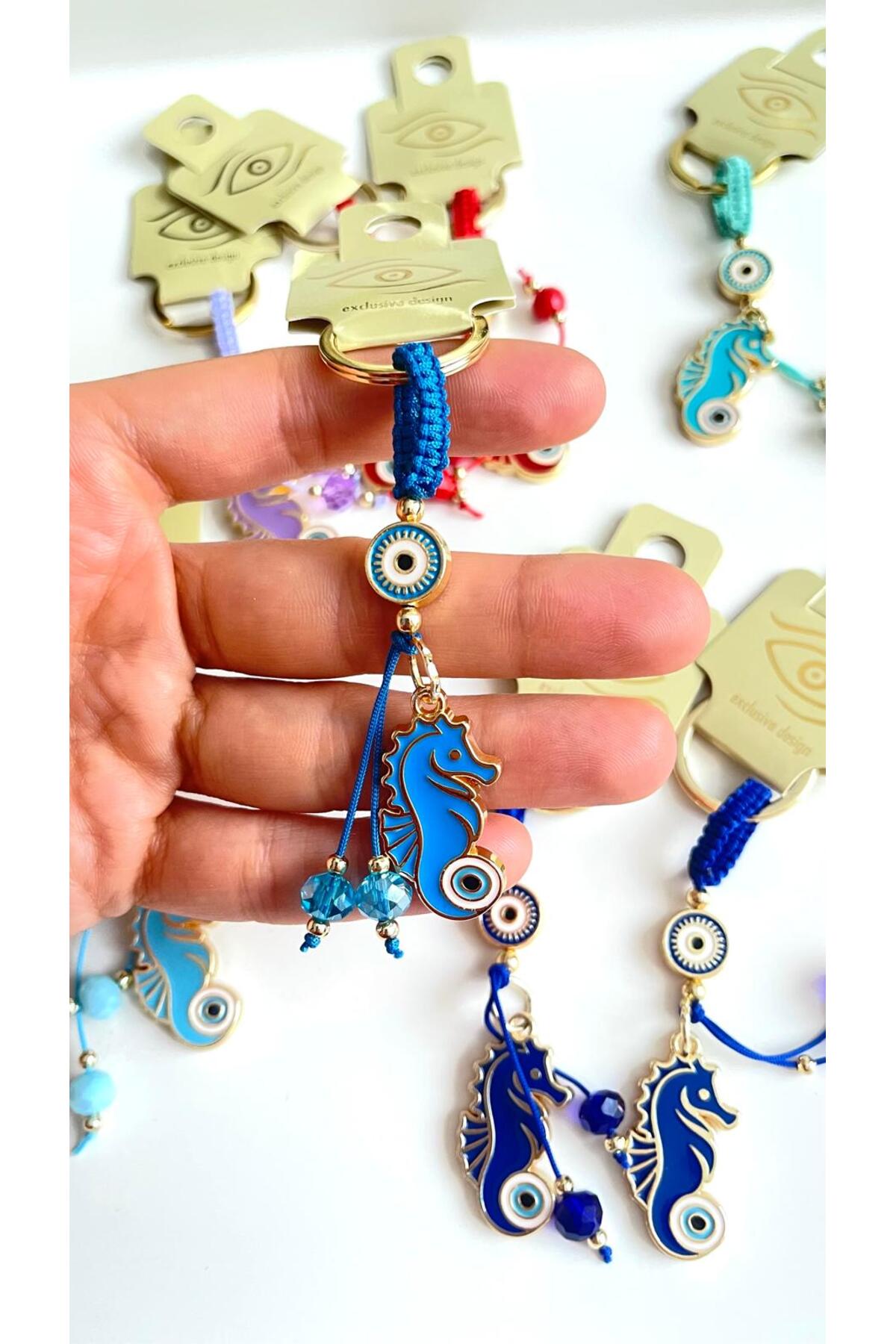 Ivy Gold-Plated Evil Eye Keychain - Blue Seahorse