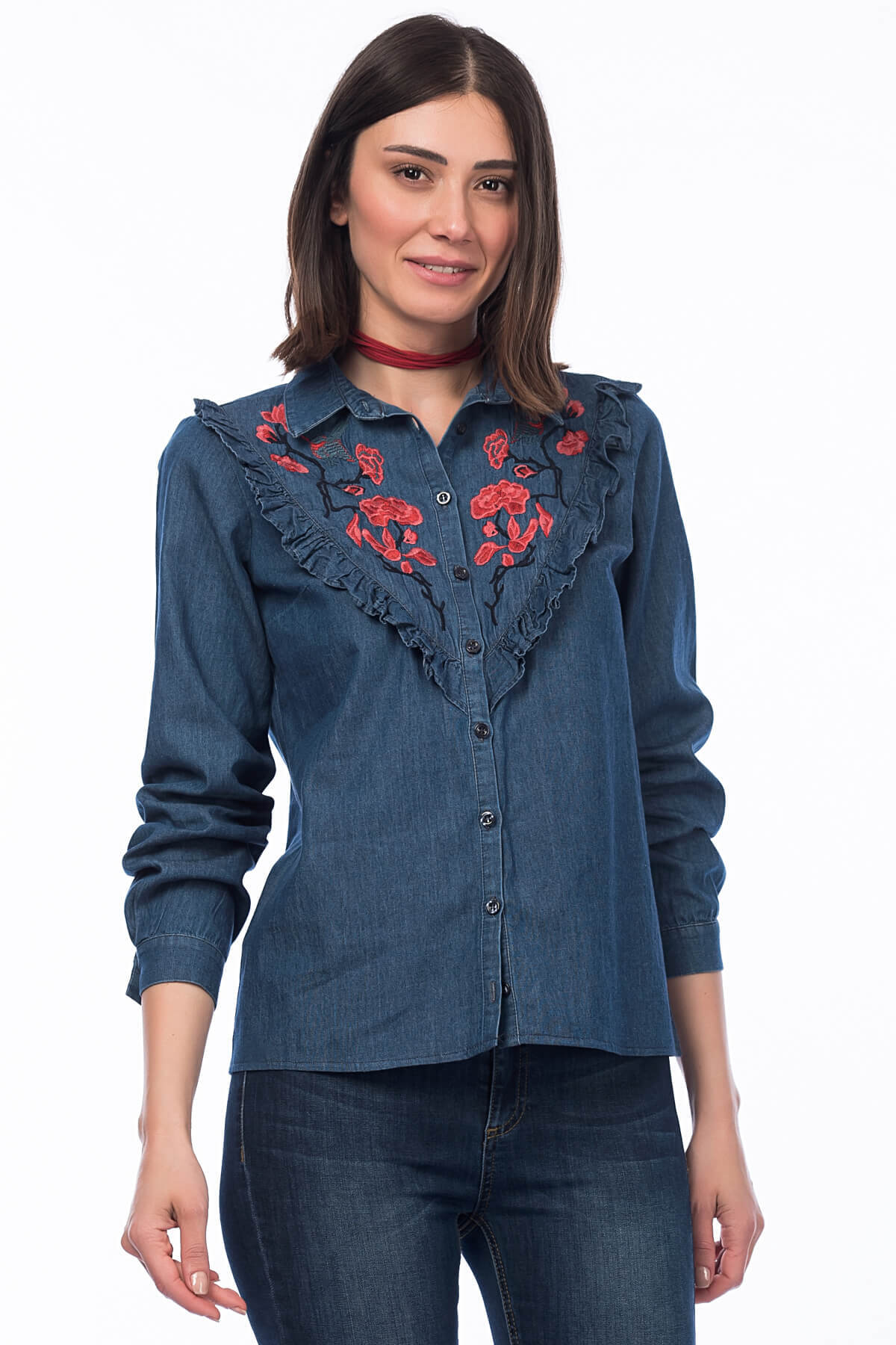Philippa Women's Shirt - Denim Embroidered