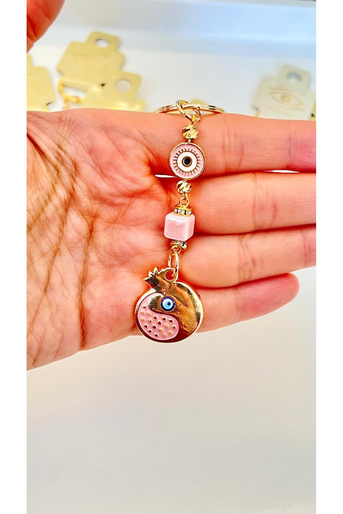 Hannah Gold-Plated Bodrum Bead Keychain - Pink Pomegranate