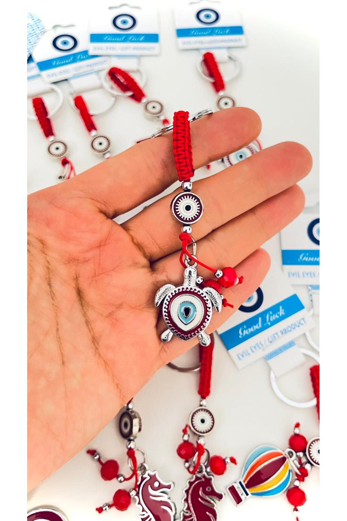 Abigail Silver-Plated Evil Eye Keychain - Red Turtle Design