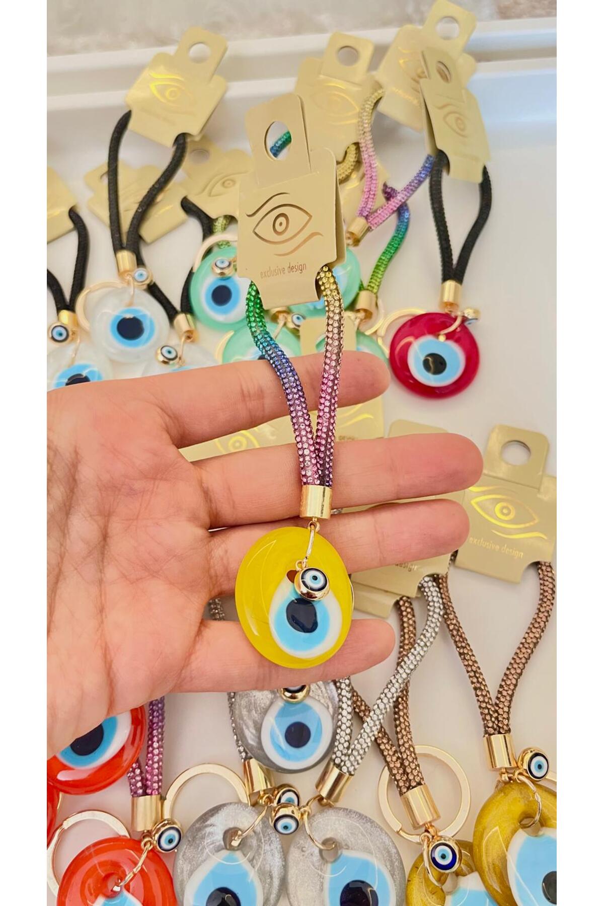 Meredith Glass Evil Eye Cord Charm - Yellow