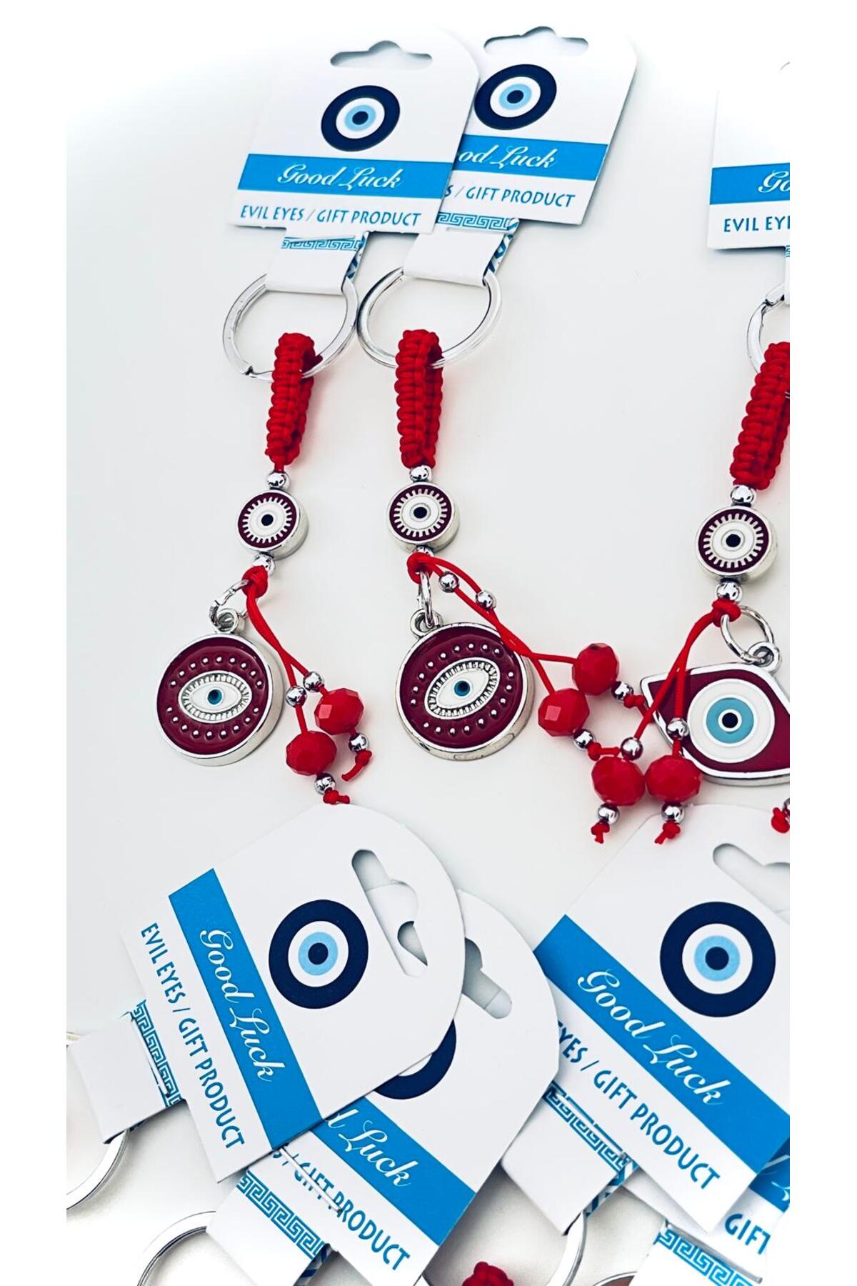 Abigail Silver-Plated Evil Eye Keychain - Red Round Evil Eye