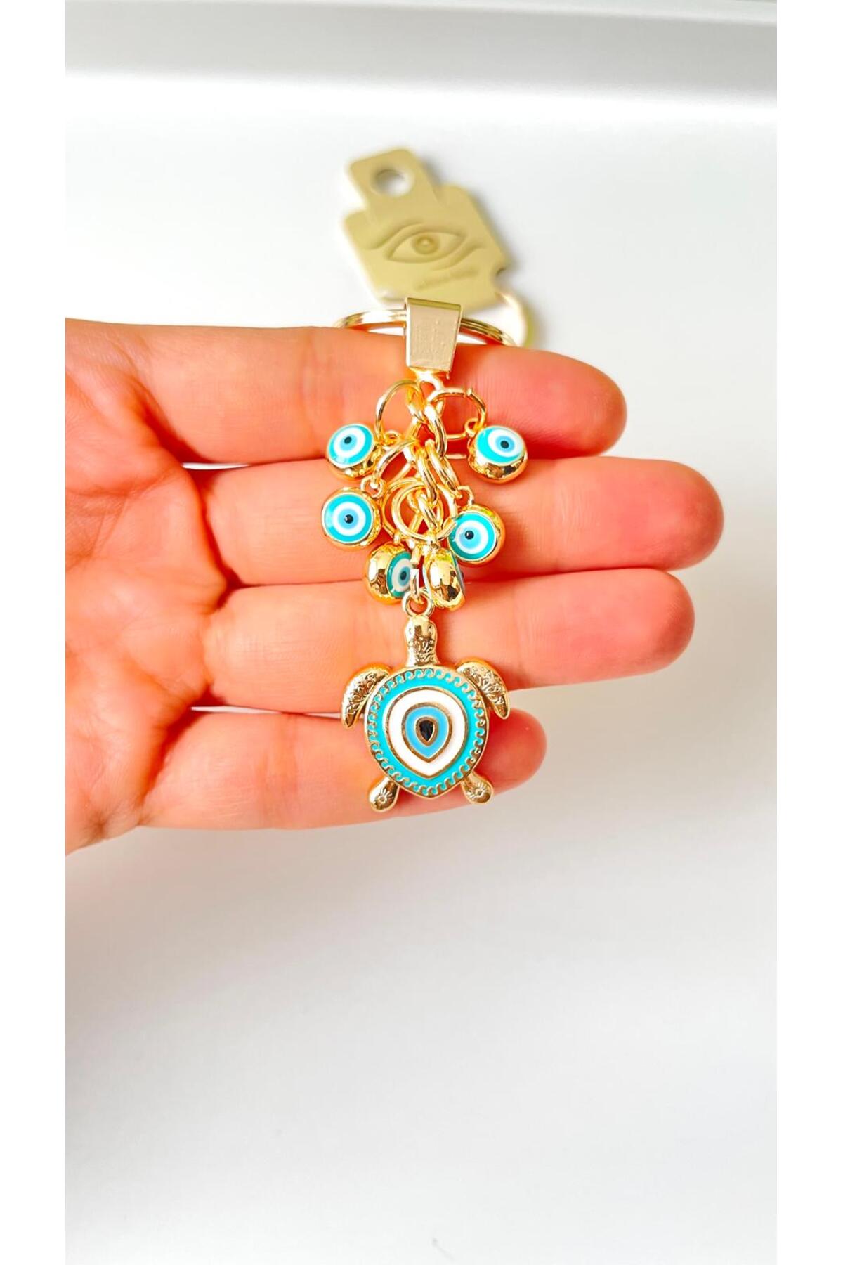 Madeleine Dangling Evil Eye Keychain - Turquoise Turtle