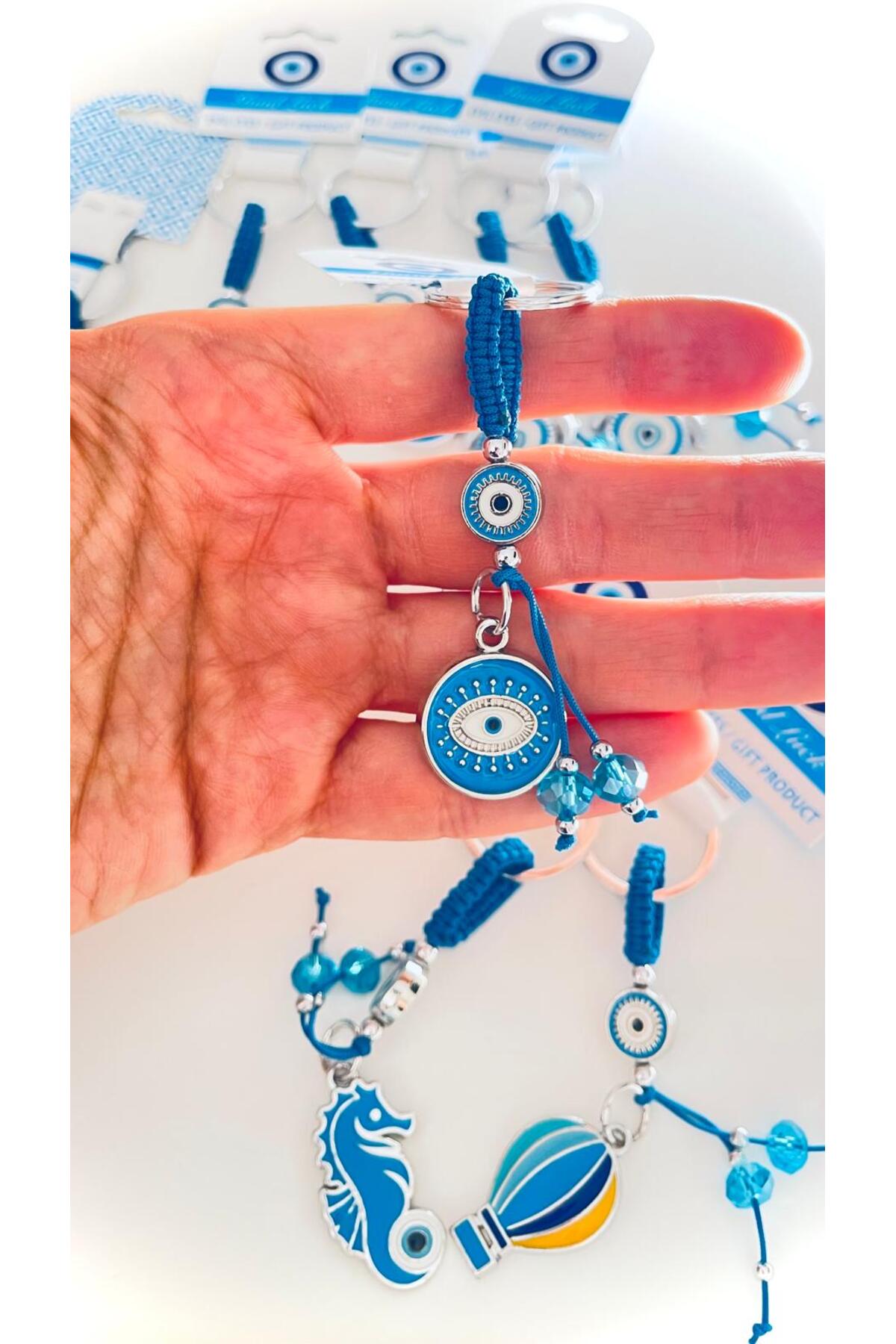 Abigail Silver-Plated Evil Eye Keychain - Blue Round Design