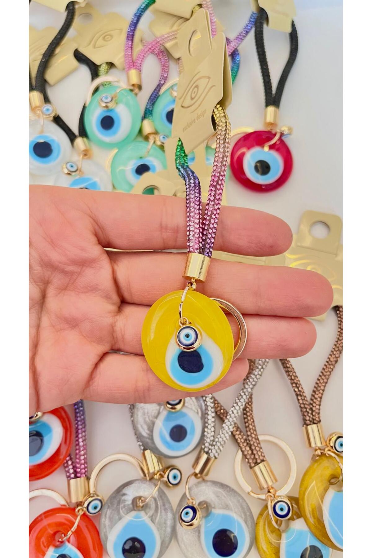 Meredith Glass Evil Eye Cord Charm - Yellow