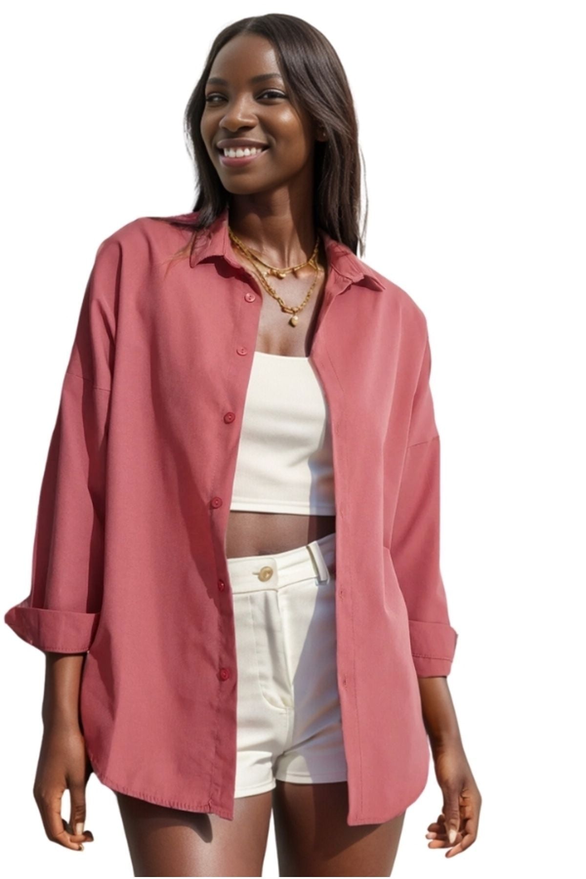 Melissa Women's Oversized Longline Shirt - Rose Pink