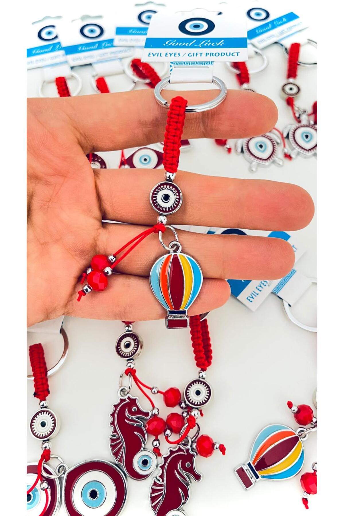 Abigail Silver-Plated Evil Eye Keychain - Red Balloon Evil Eye