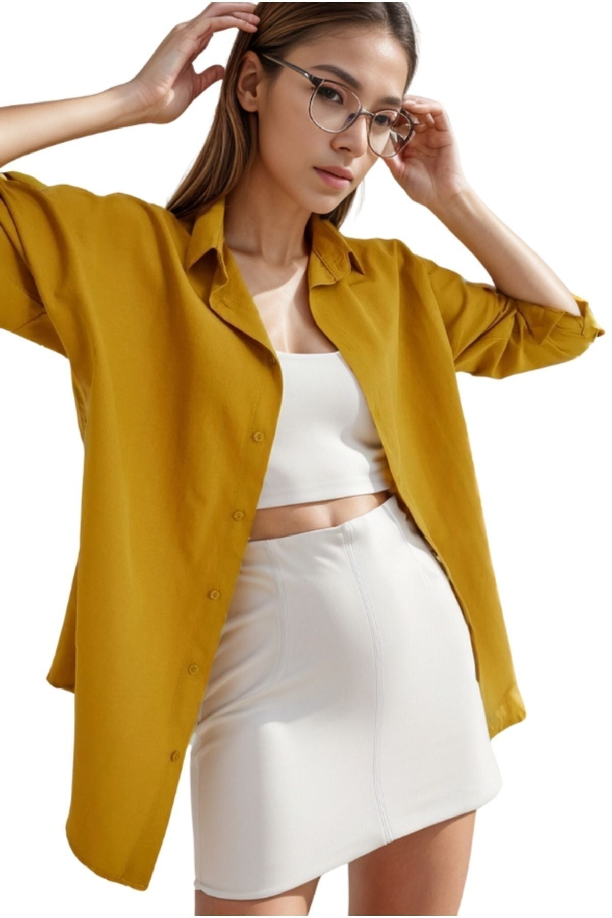 Melissa Women's Oversized Longline Shirt - Mustard