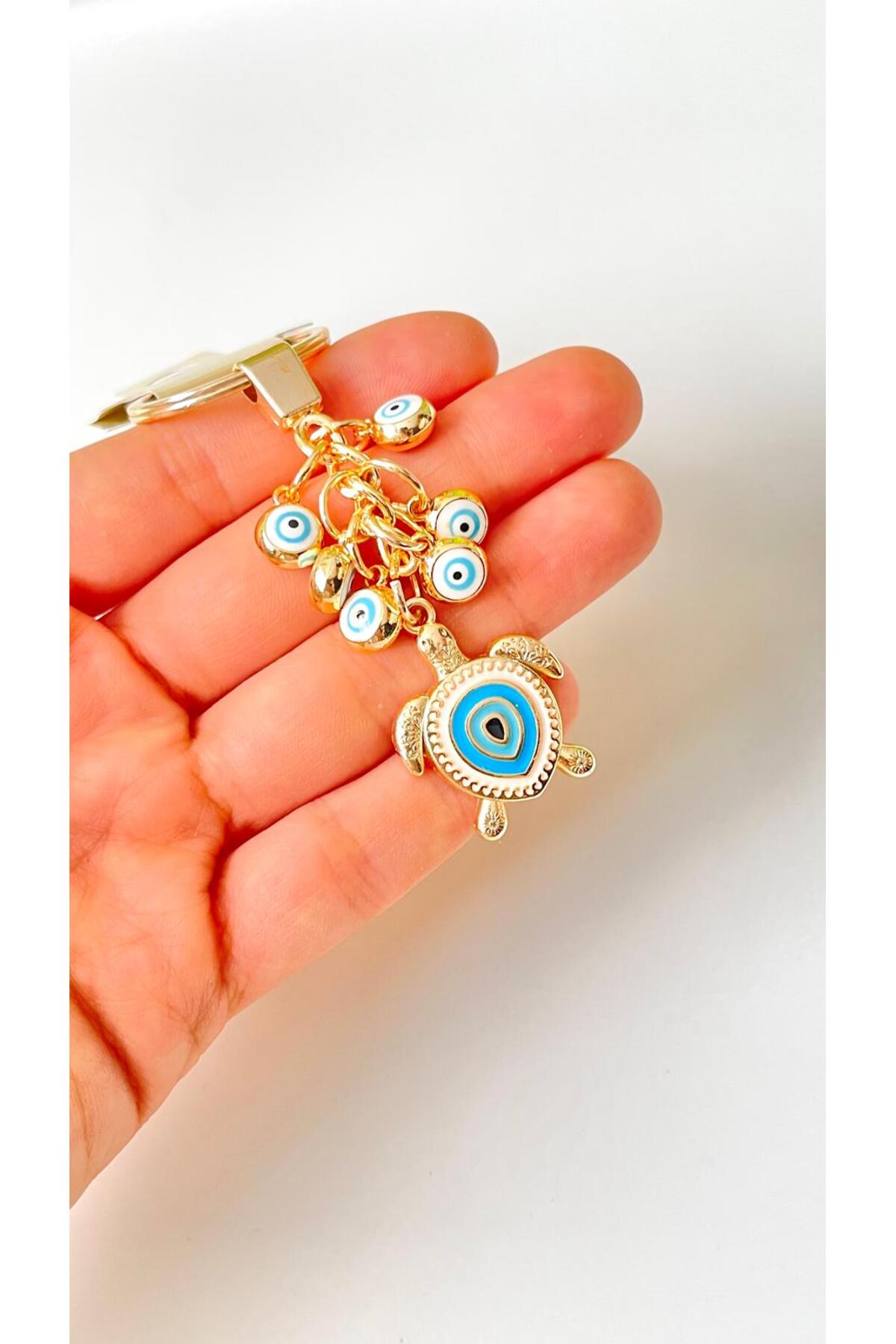 Madeleine Dangling Evil Eye Keychain - White Turtle